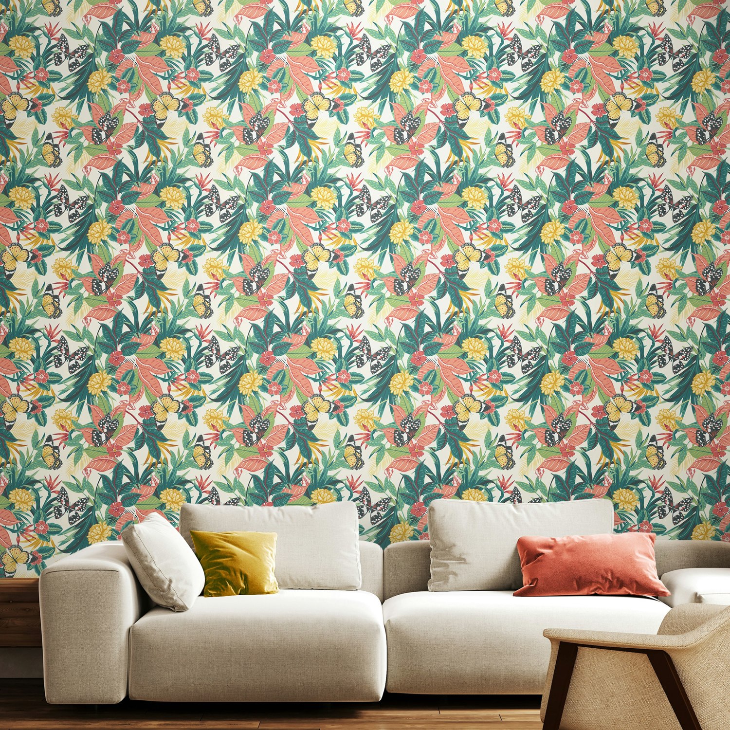 Rackhams Paradise - Apricot & Jade 10M Wallpaper