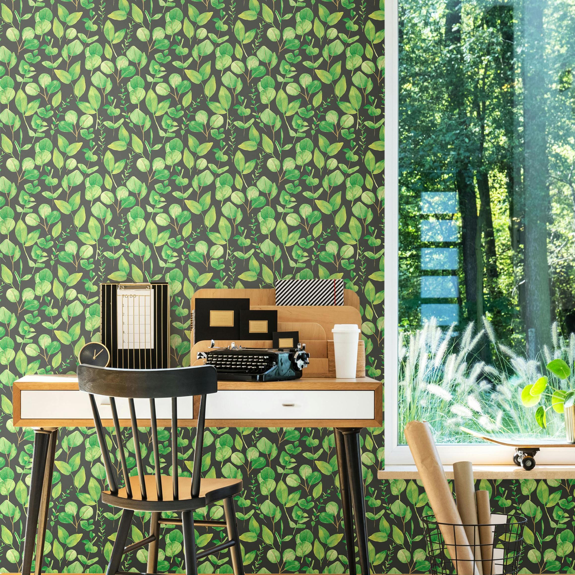 Rackhams Watercolour Leaves - Forest Greens 10M Wallpaper