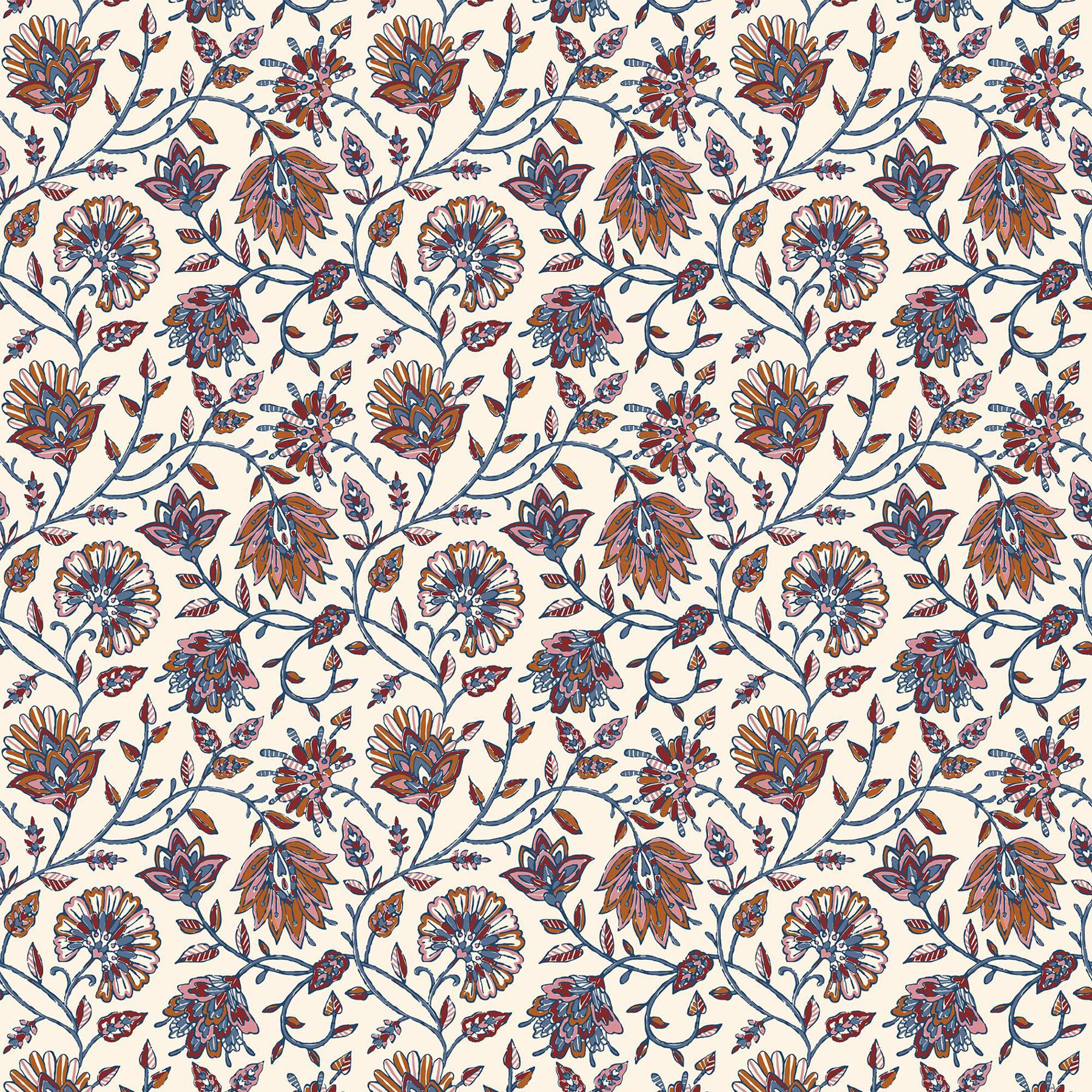 Joules Blue/Orange Trailing Indienne Floral Wallpaper |