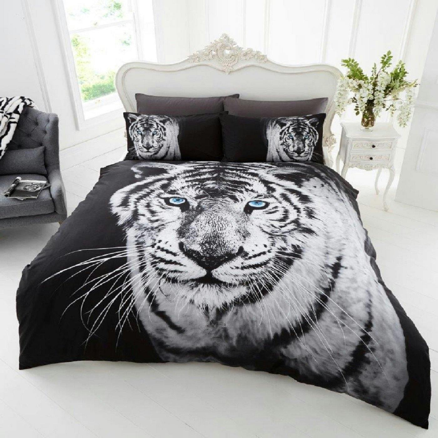 Rackhams White 3D Duvet Cover And Pillowcase Set - Tiger - King (220Cm X 235Cm)