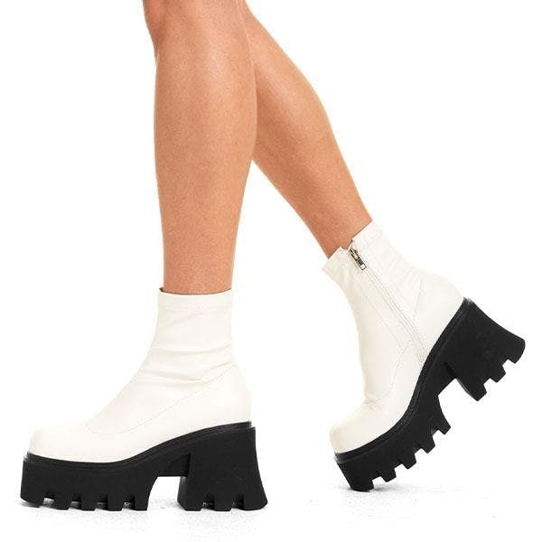 Lamoda White Notorious Chunky Platform Ankle Boots Trendy Streetwear Fashion - Uk5