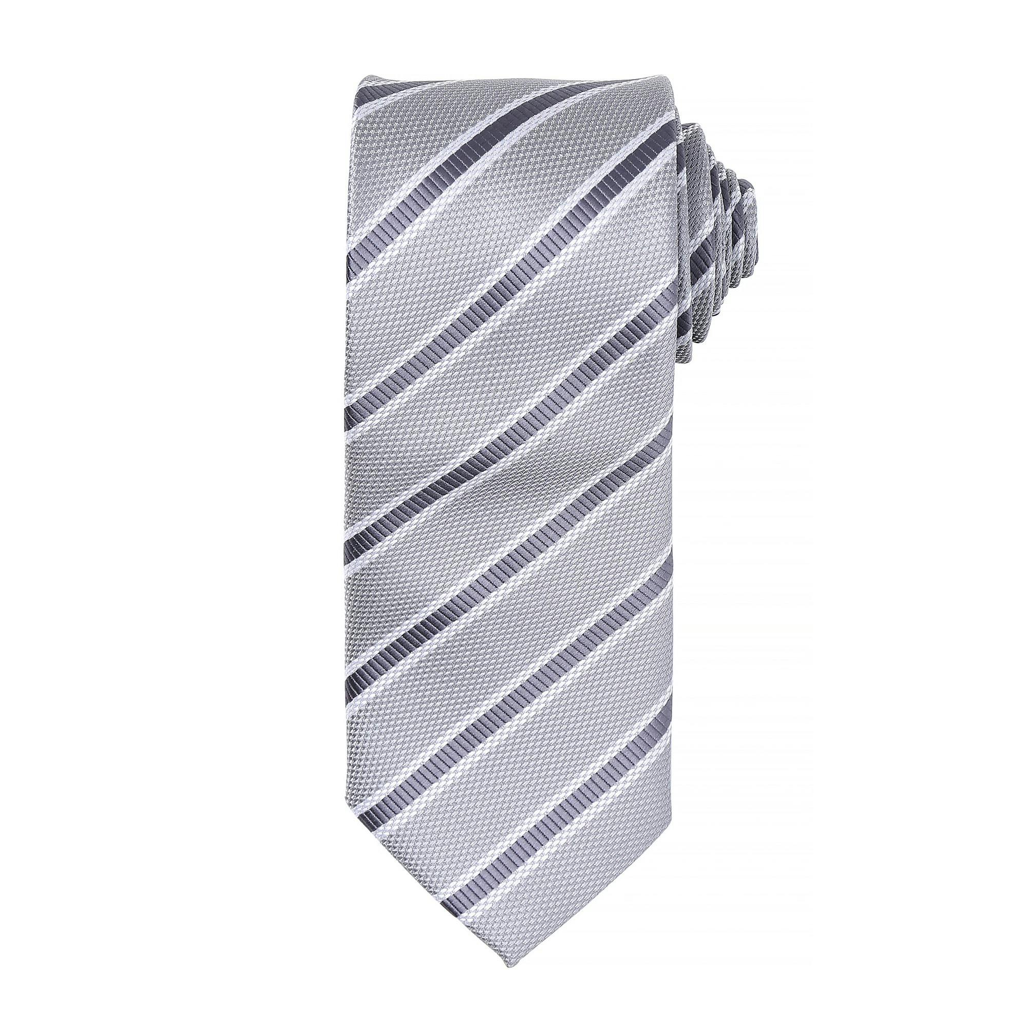 Premier Men's Metallic Silver Waffle Stripe Formal Business Tie In - Image 3