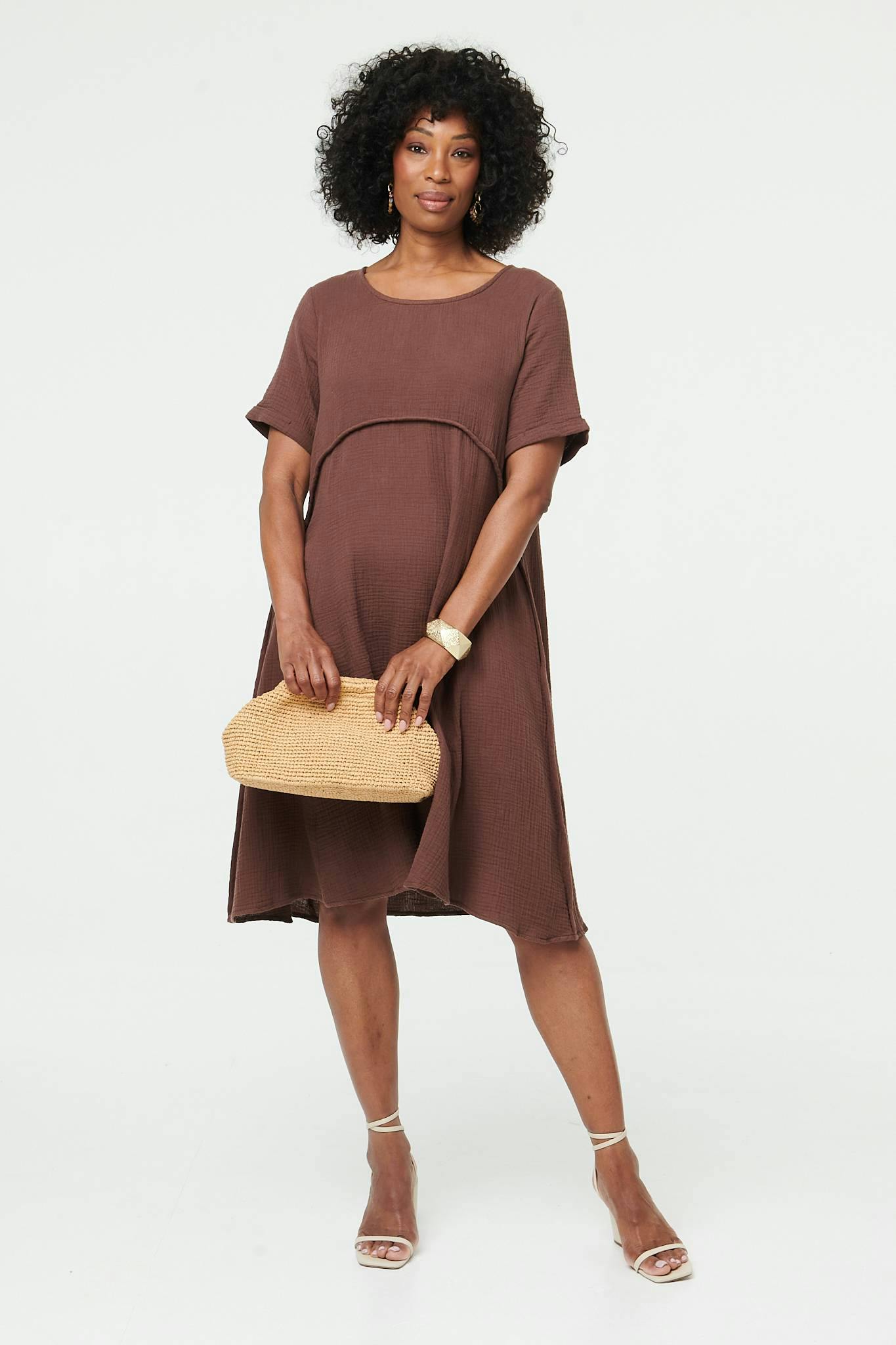 Izabel London Brown Mesh Layered Textured Midi Dress - 18