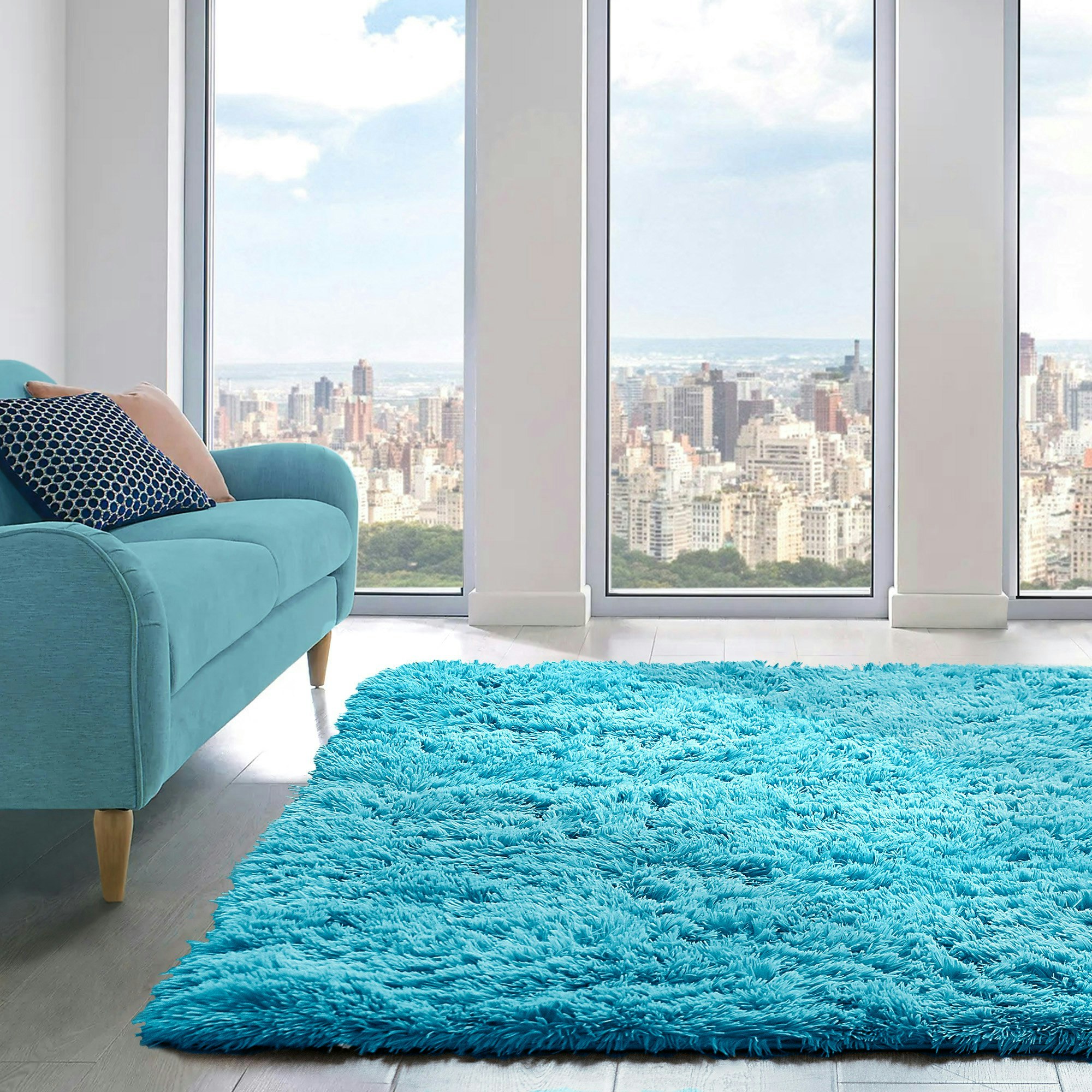 Home Republic Blue Alaska Sponged Shaggy Rug - 160 X 230