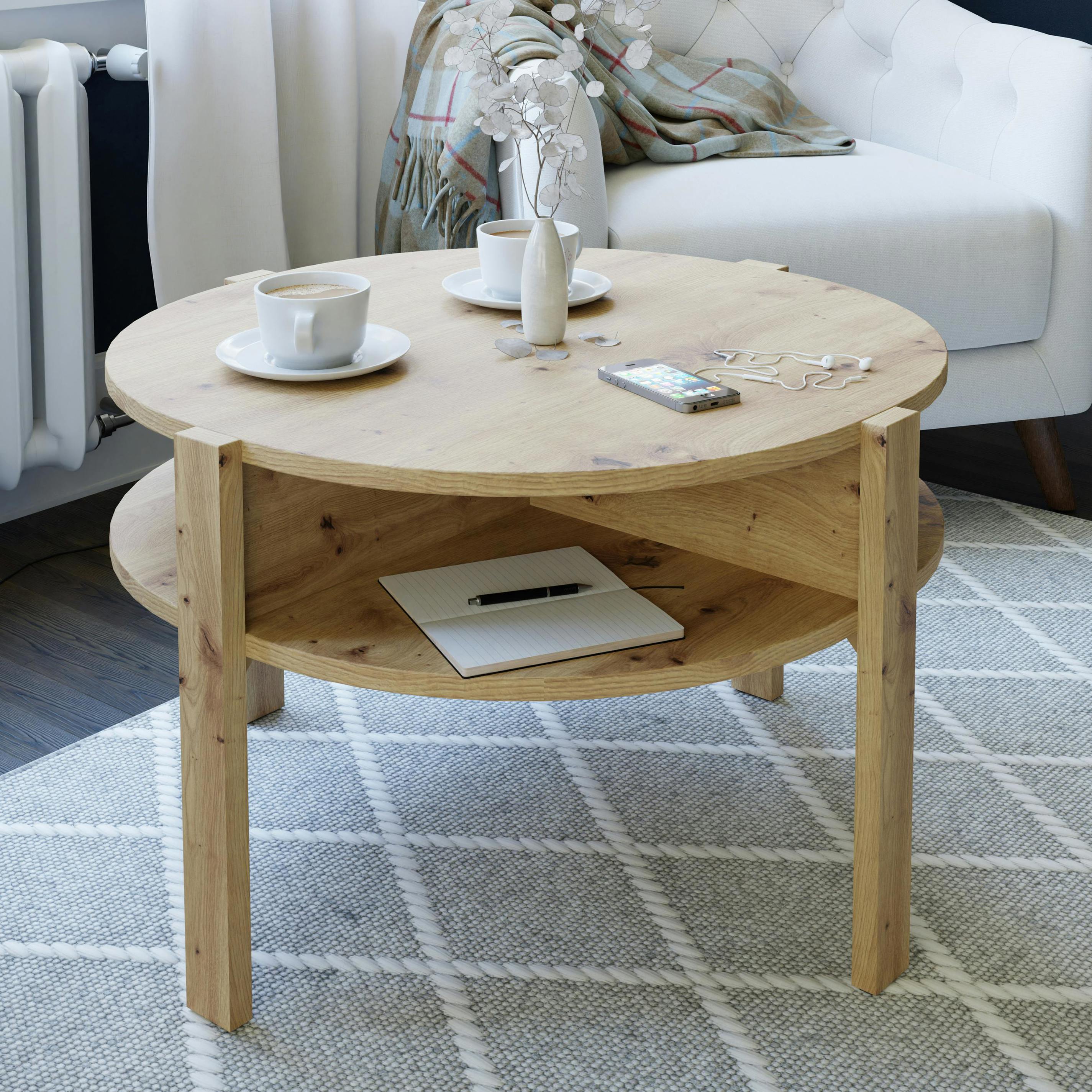 Rackhams Tobago Round Coffee Table With Open Shelf In Artisan Oak - 45.5 X 74.4 X 74.4 Cm - 1 - Wood