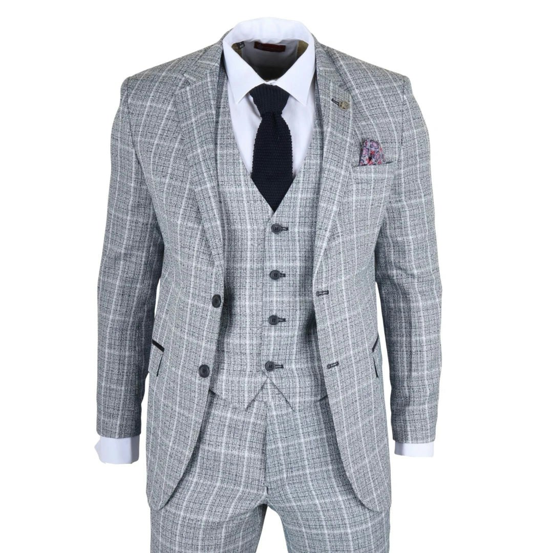 Truclothing Men's Light/Blue Im11 - 3 Piece Plaid Check Suit - 38" Jacket 32" Trousers