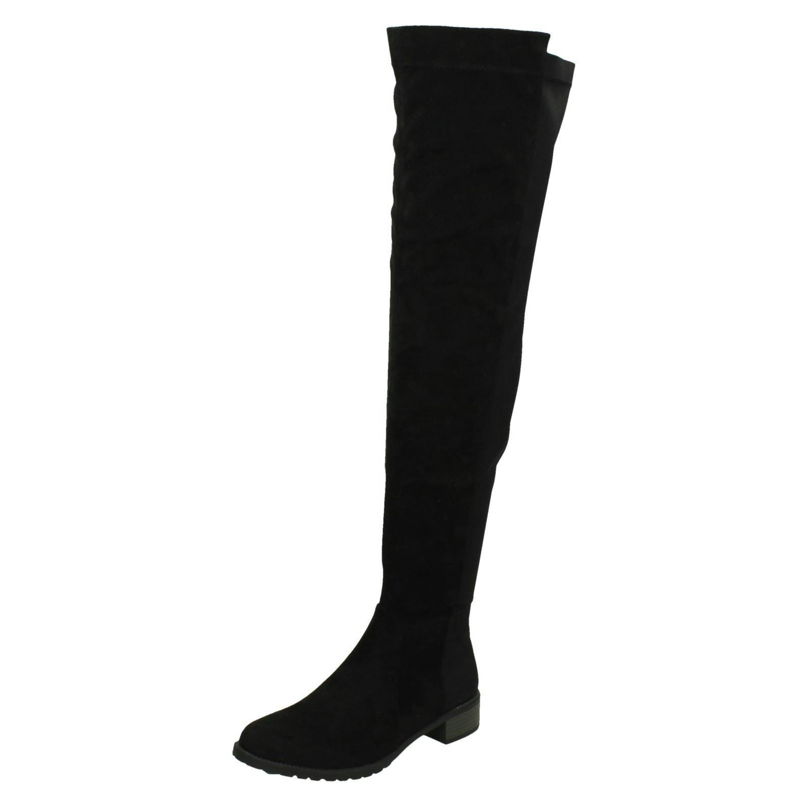 Spot On Women's Black Over The Knee Boots - Microfibre - Uk 7