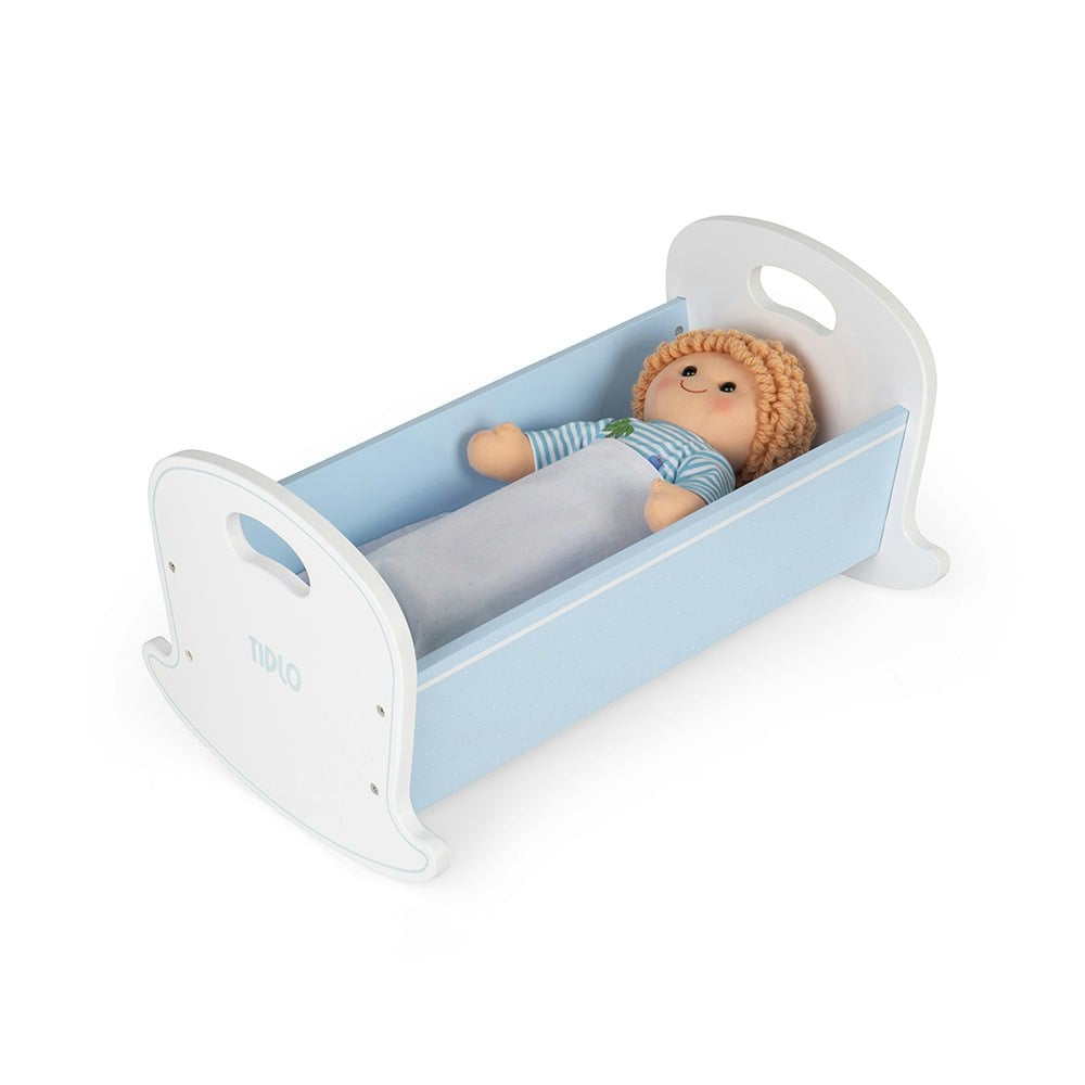 Tidlo Blue Wooden Doll's Cradle - Pastel