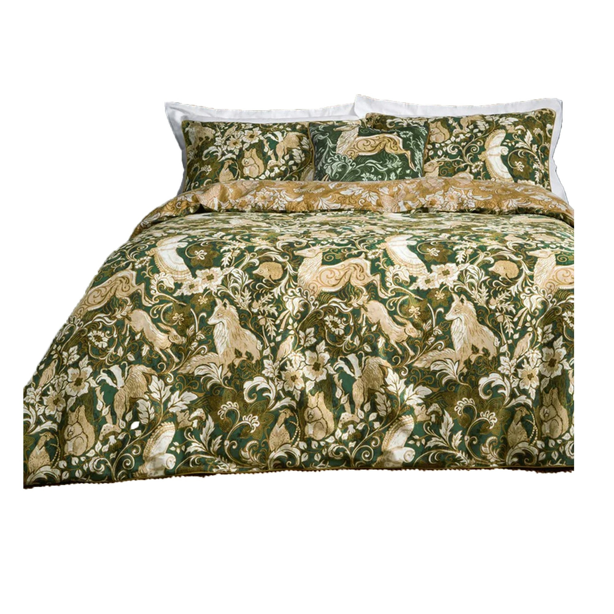Paoletti Harewood British Cotton Animals Duvet Cover Set - Emerald - Emerald - Double