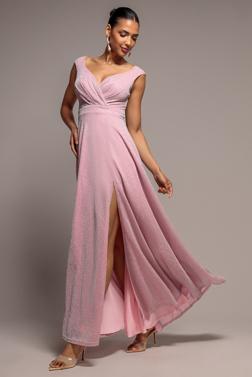 Goddiva Pink Crossover Lurex Glitter Maxi Dress - By - 12