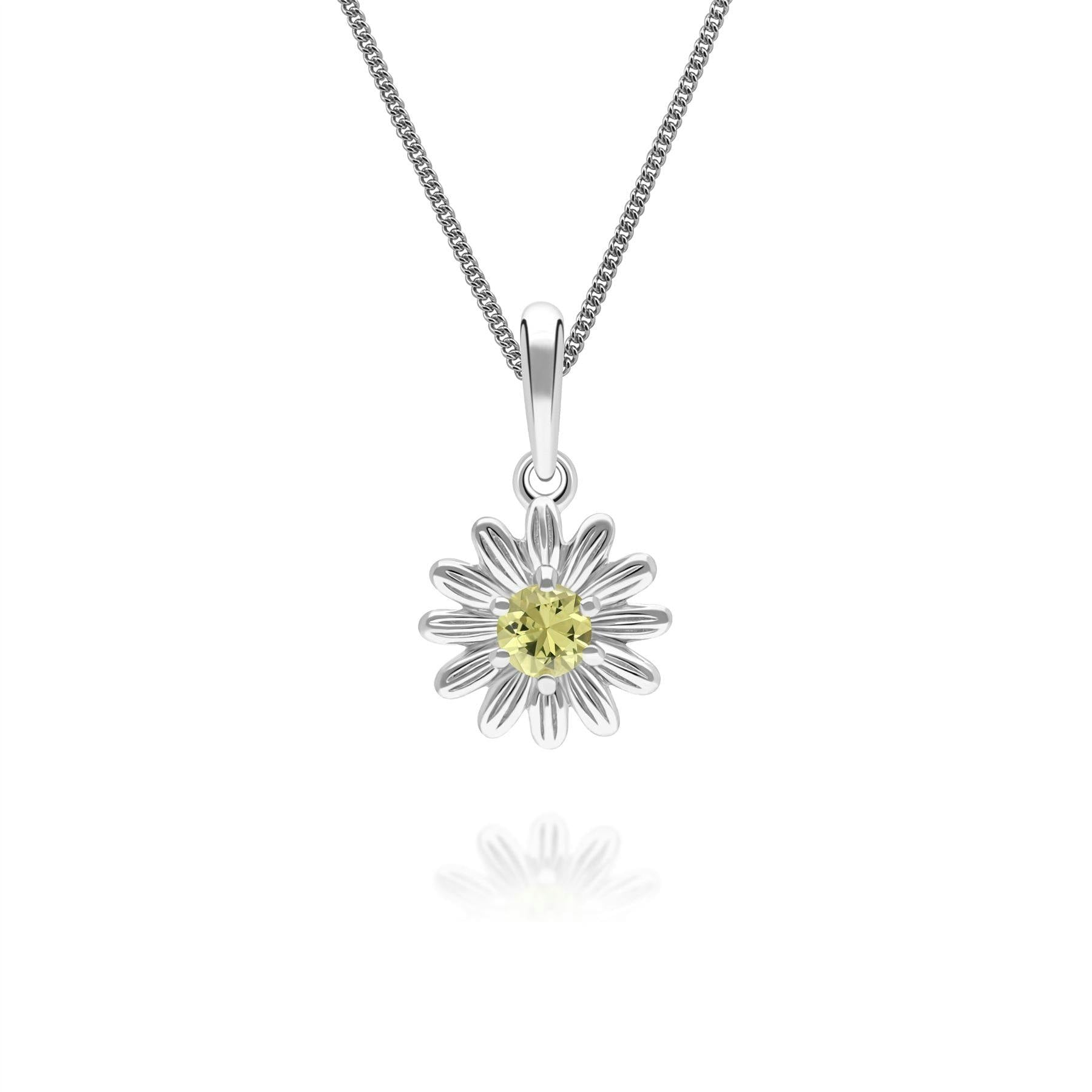 Gemondo Yellow/White/Gold Gardenia Daisy Sapphire Floral Halo Flower Pendant Necklace In Solid 9Ct
