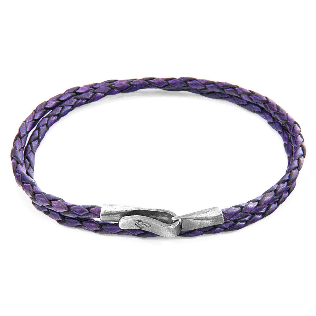 Anchor & Crew Purple/Silver Grape Liverpool And Braided Leather Bracelet - L - 23Cm