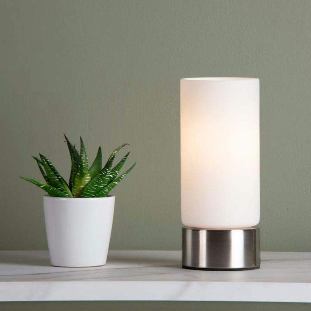Rackhams Light Wyoming Satin Chrome & Glass Touch Table Lamp