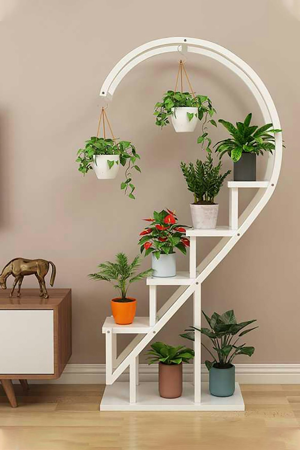 Rackhams White 4 Tiers Curved Plant Stand Half-Heart Bonsai Display Shelf