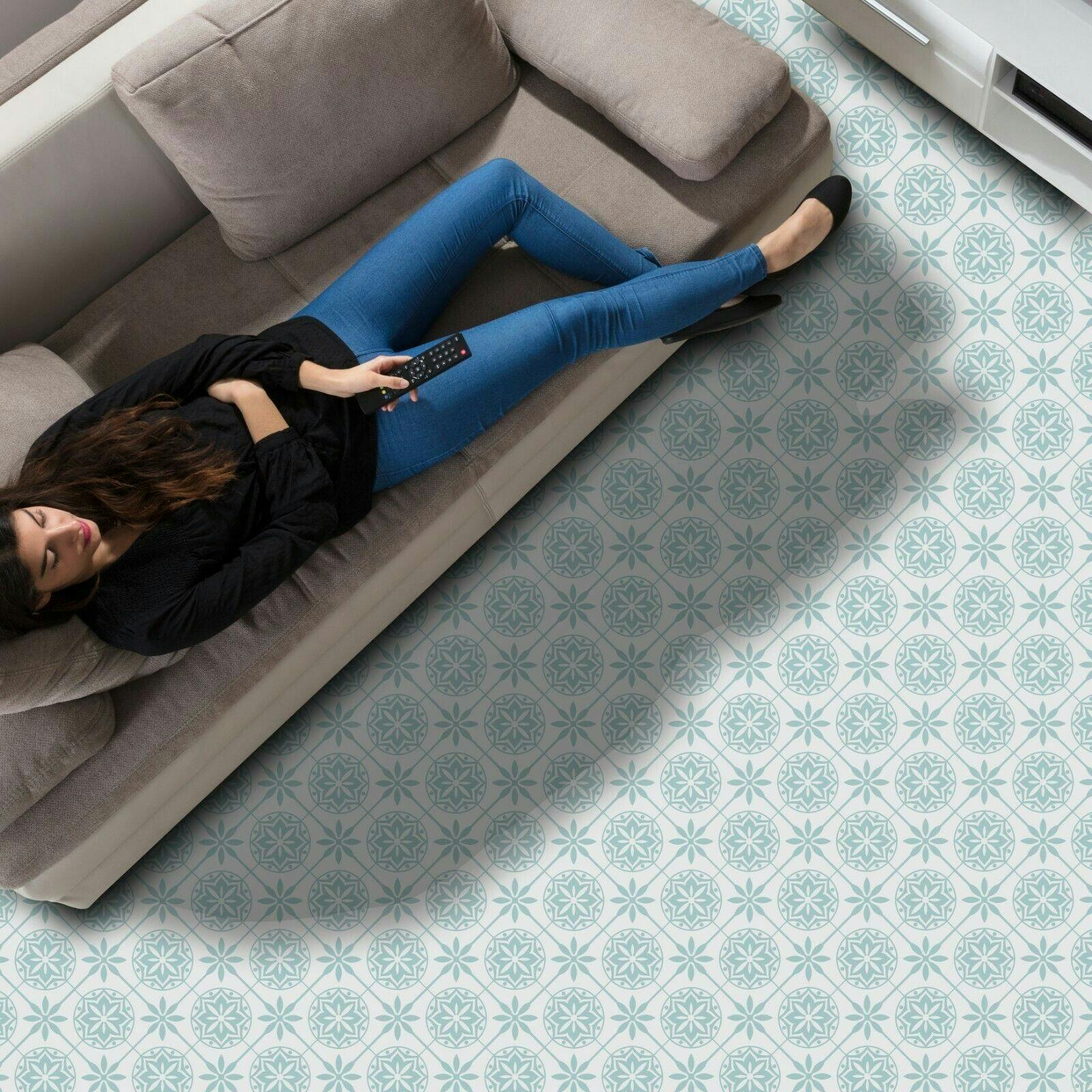 Walplus Turquoise Wfs6020 - Seamless Shaded Floral Pattern Floor Stickers 120Cm X 60 Cm