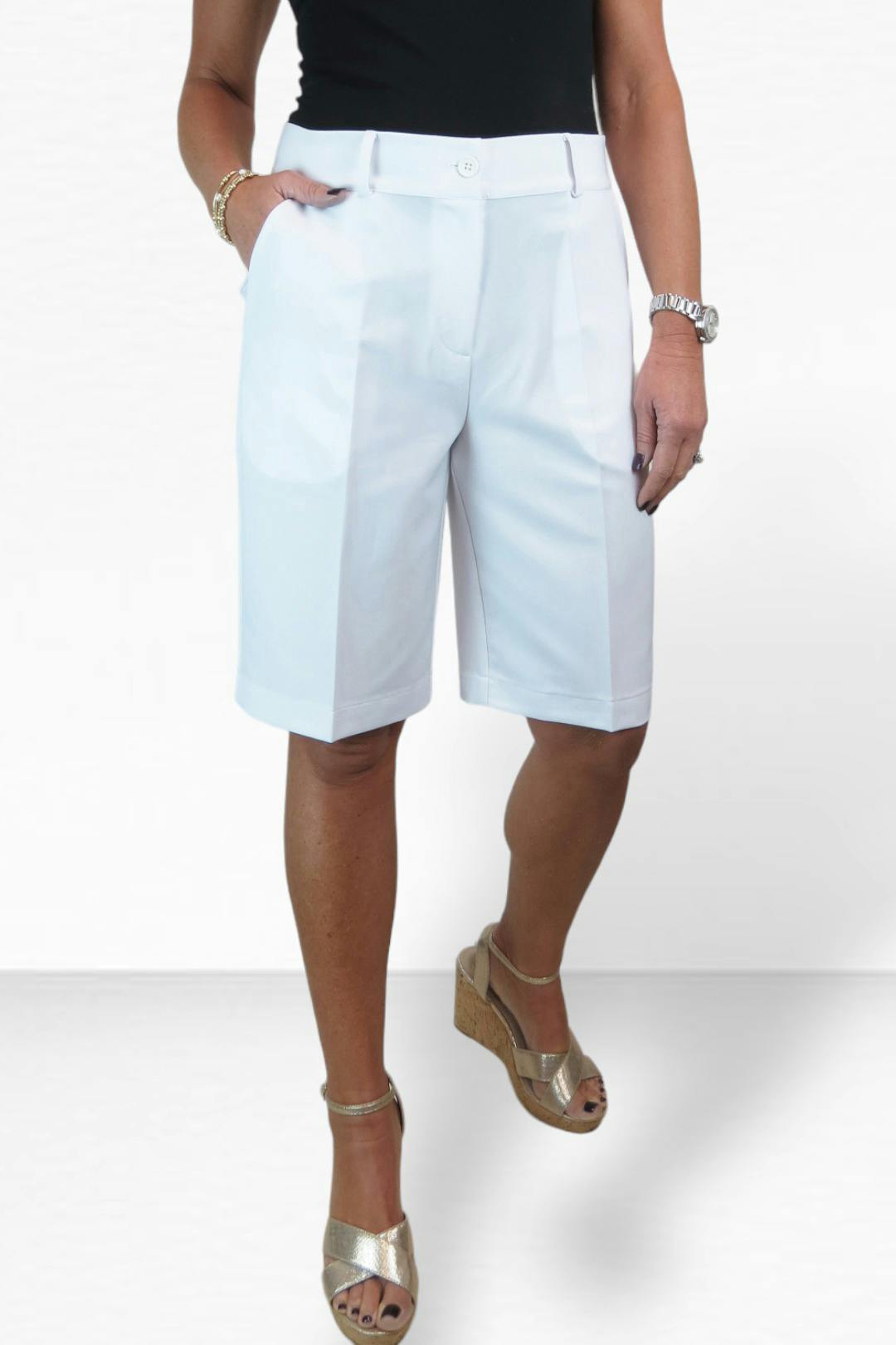 Paulo Due Women's White Smart Pleated Tailored Shorts - 22