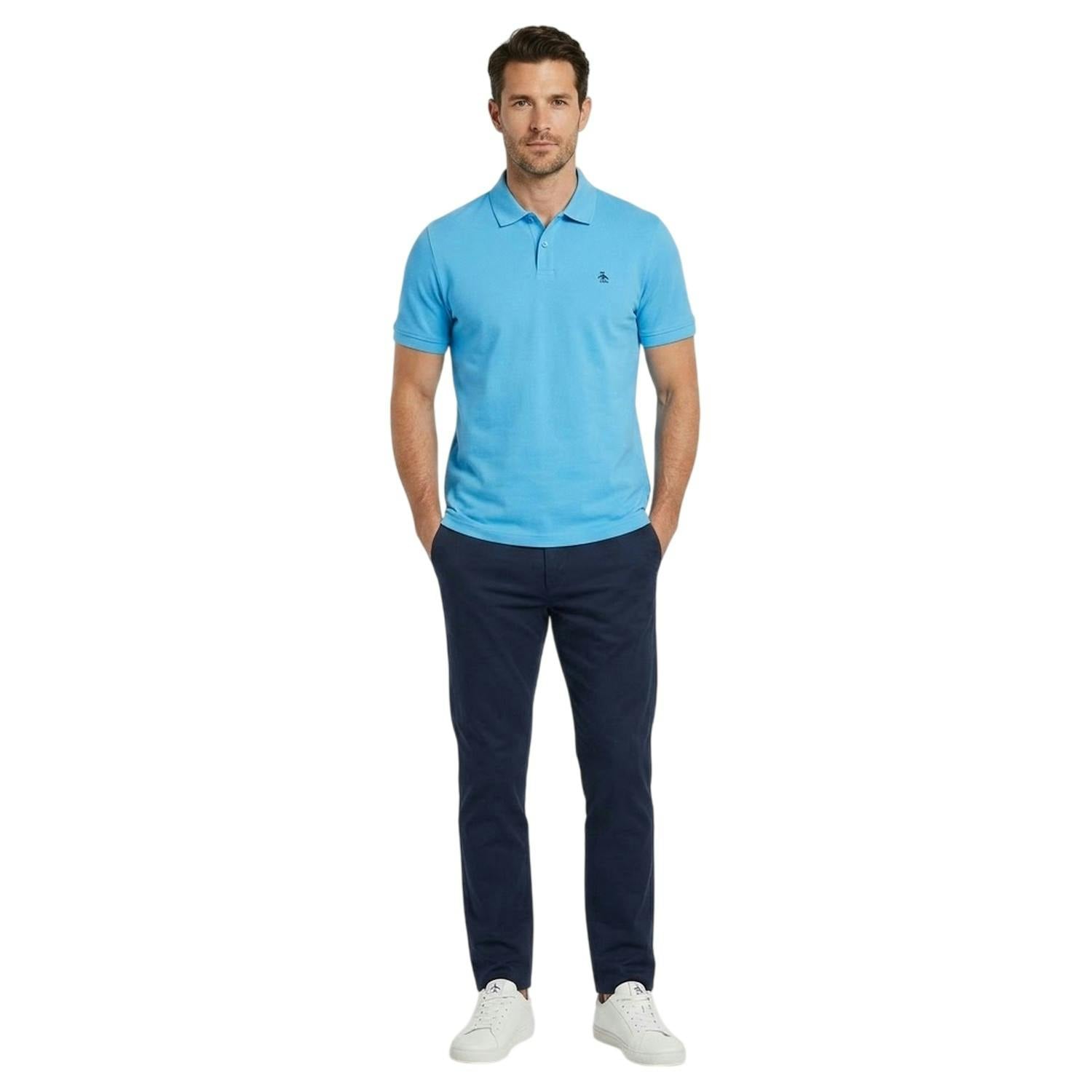 Original Penguin Men's Blue Embroidered Logo Polo Shirt - Parisian - Xxl - Parisian - 100% Cotton