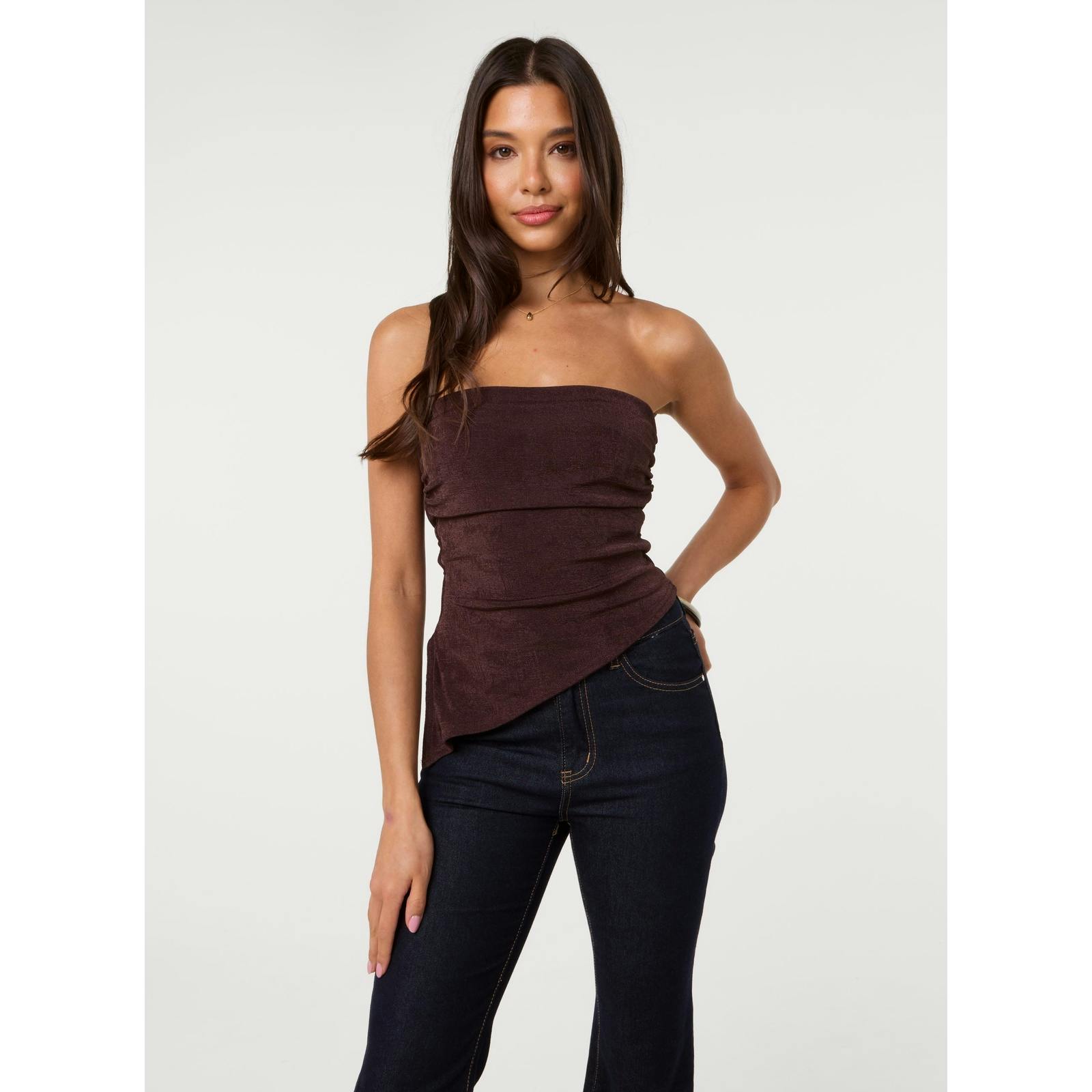 Pink Vanilla Pink/Brown Vanilla Acetate Bandeau Top - S