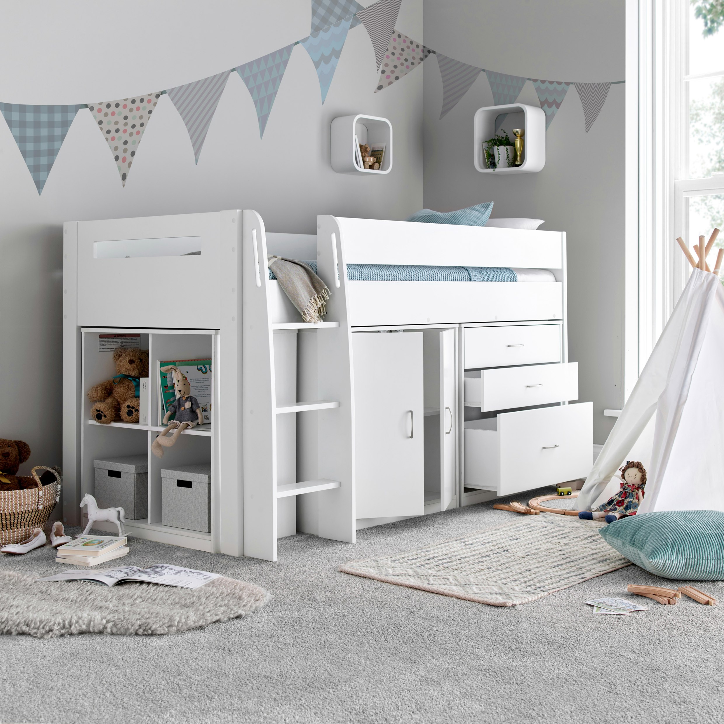 Bedmaster White Lacy Storage Mid Sleeper - Single Bed And Memory Mattress