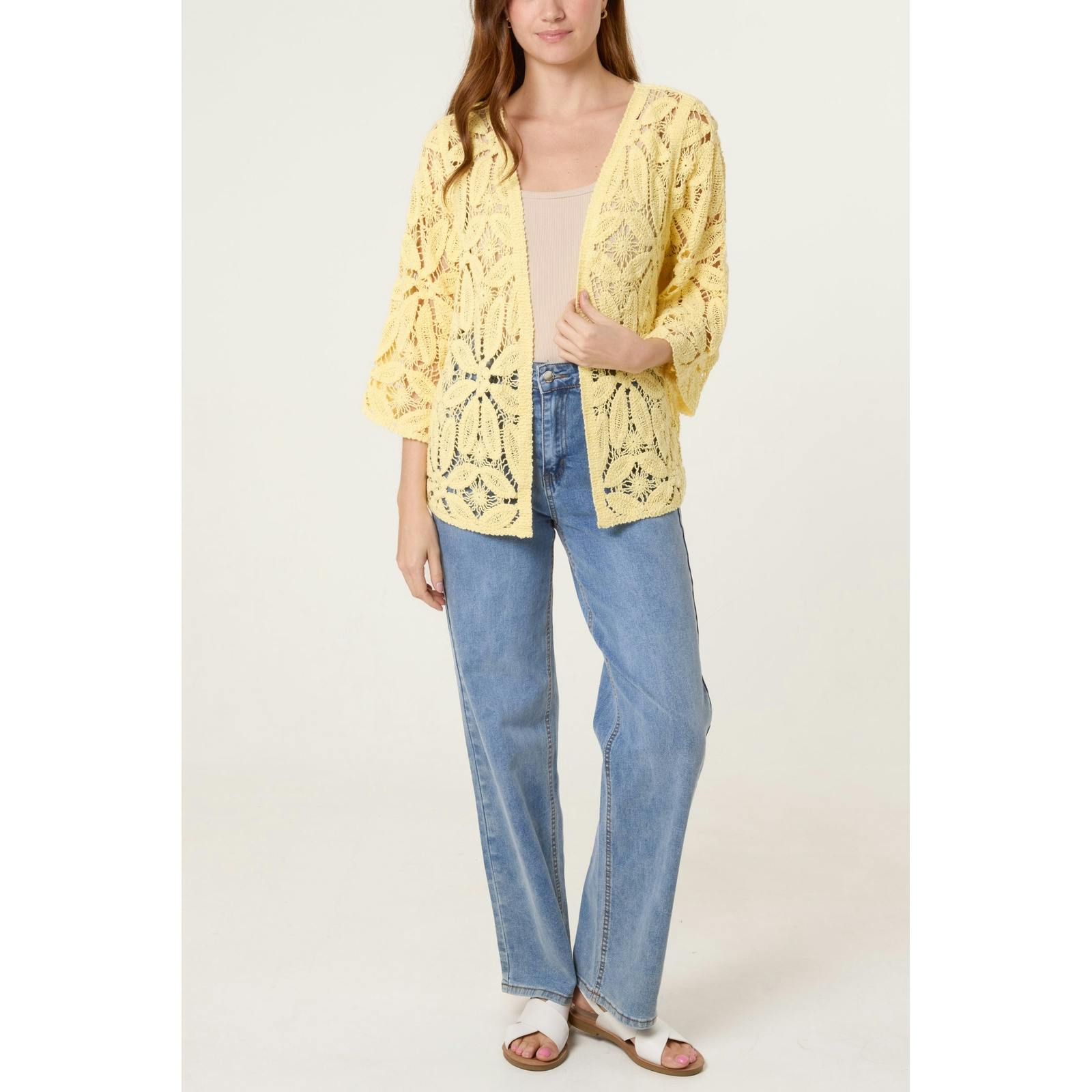 Blue Vanilla Blue/Light/Yellow Vanilla Crochet Tie Front Cardigan - L-Xl
