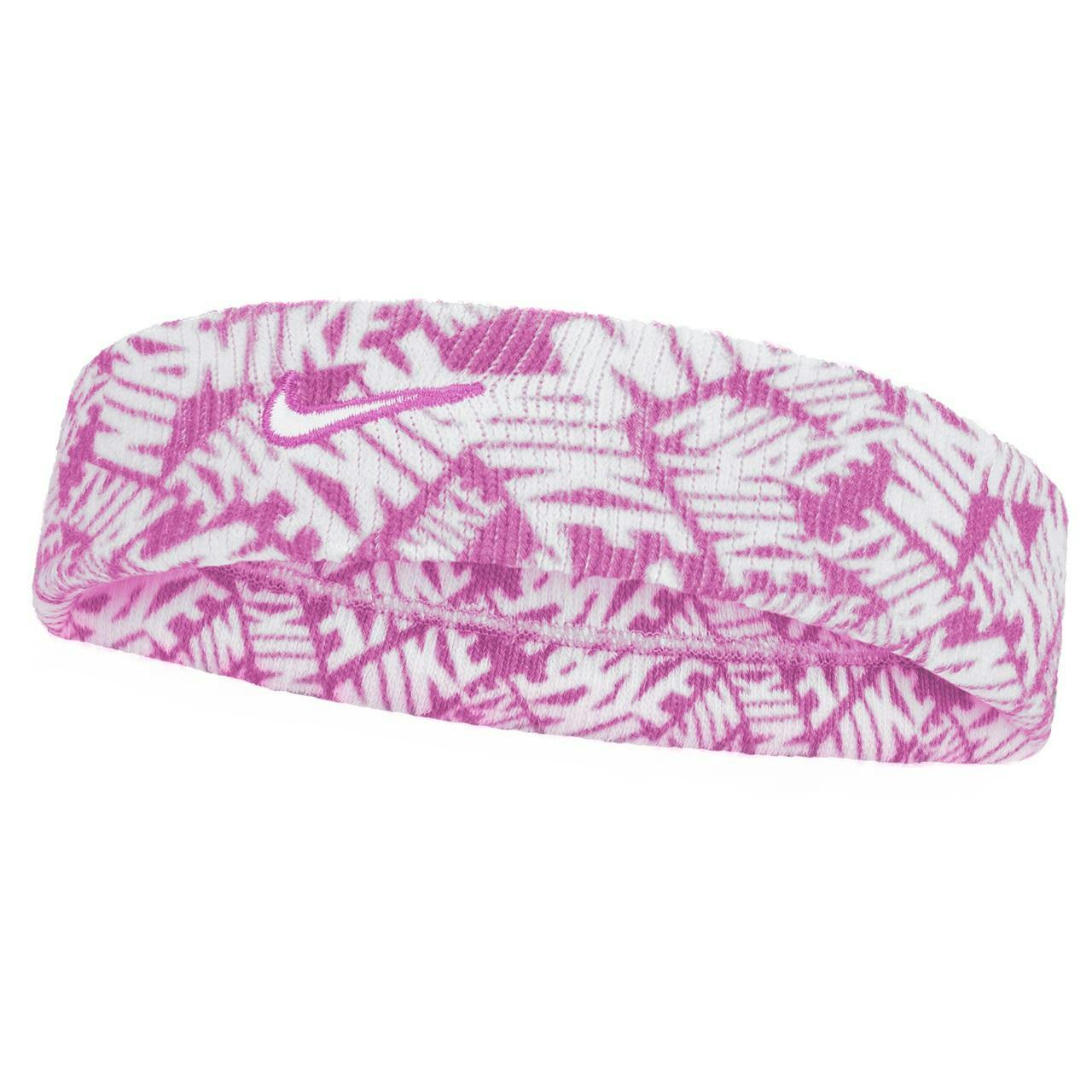 Nike Pink/White Classic Swoosh Dri-Fit Headband - One Size - 93% Polyester/7% Rubber