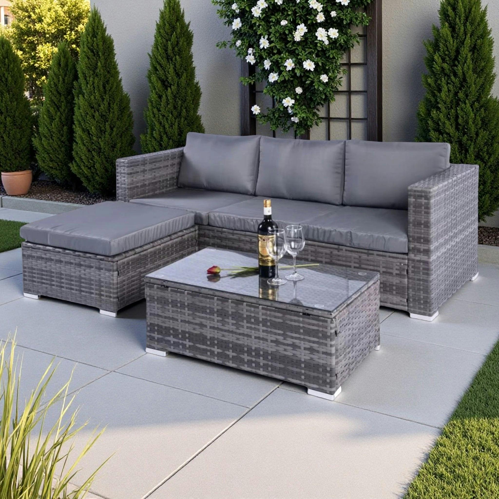Rackhams Grey Dunham 4 Seat Rattan Sofa Set With Coffee Table