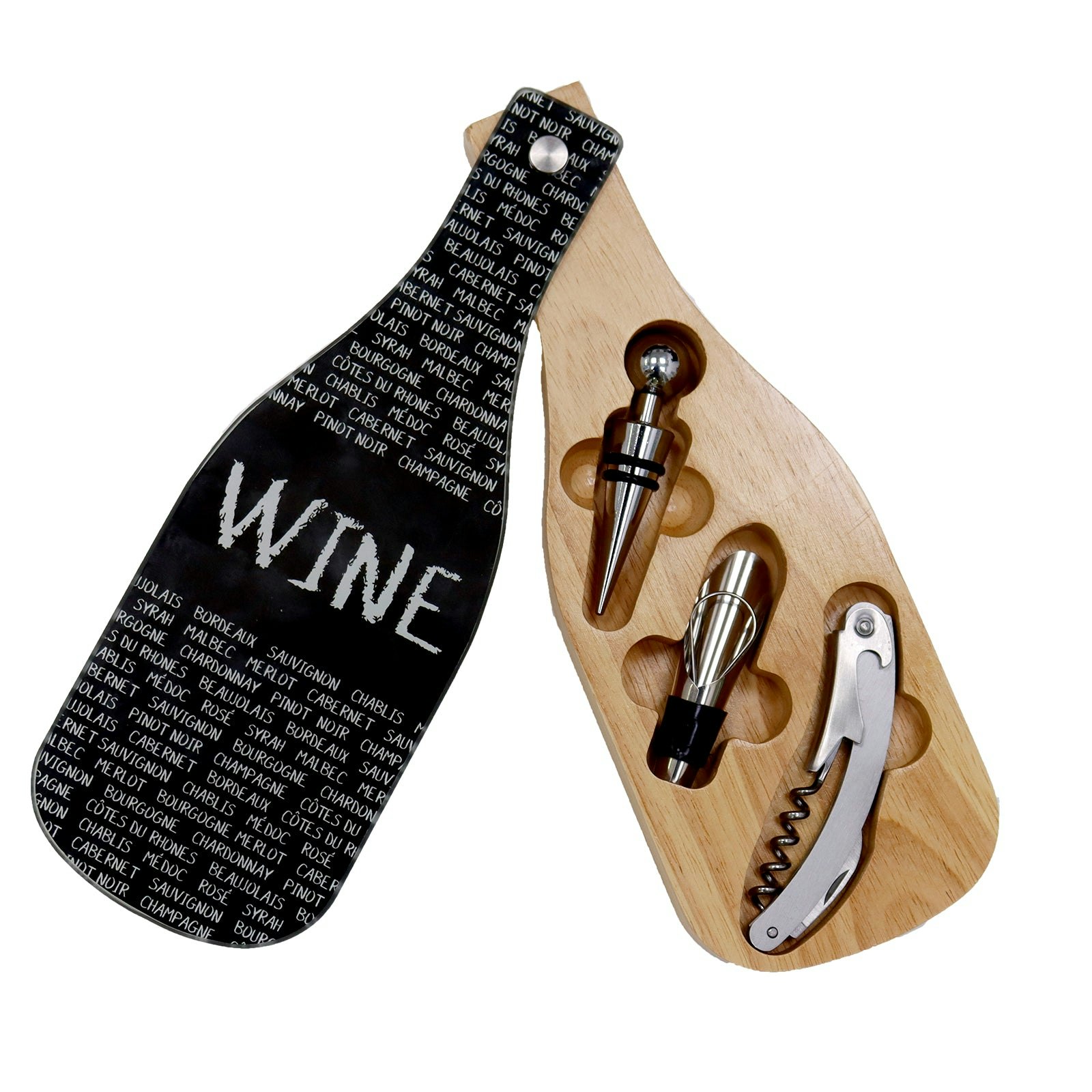 Rackhams Grain Acacia Wood Wine Accessory Gift Set | 3-Piece Tool Kit