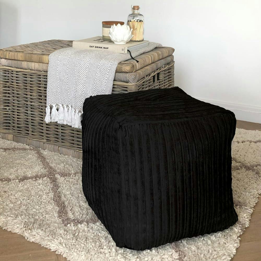 Rucomfy Beanbags Black Rucomfy Indoor Jumbo Cord Bean Bag Footstool - Cube Pouffe
