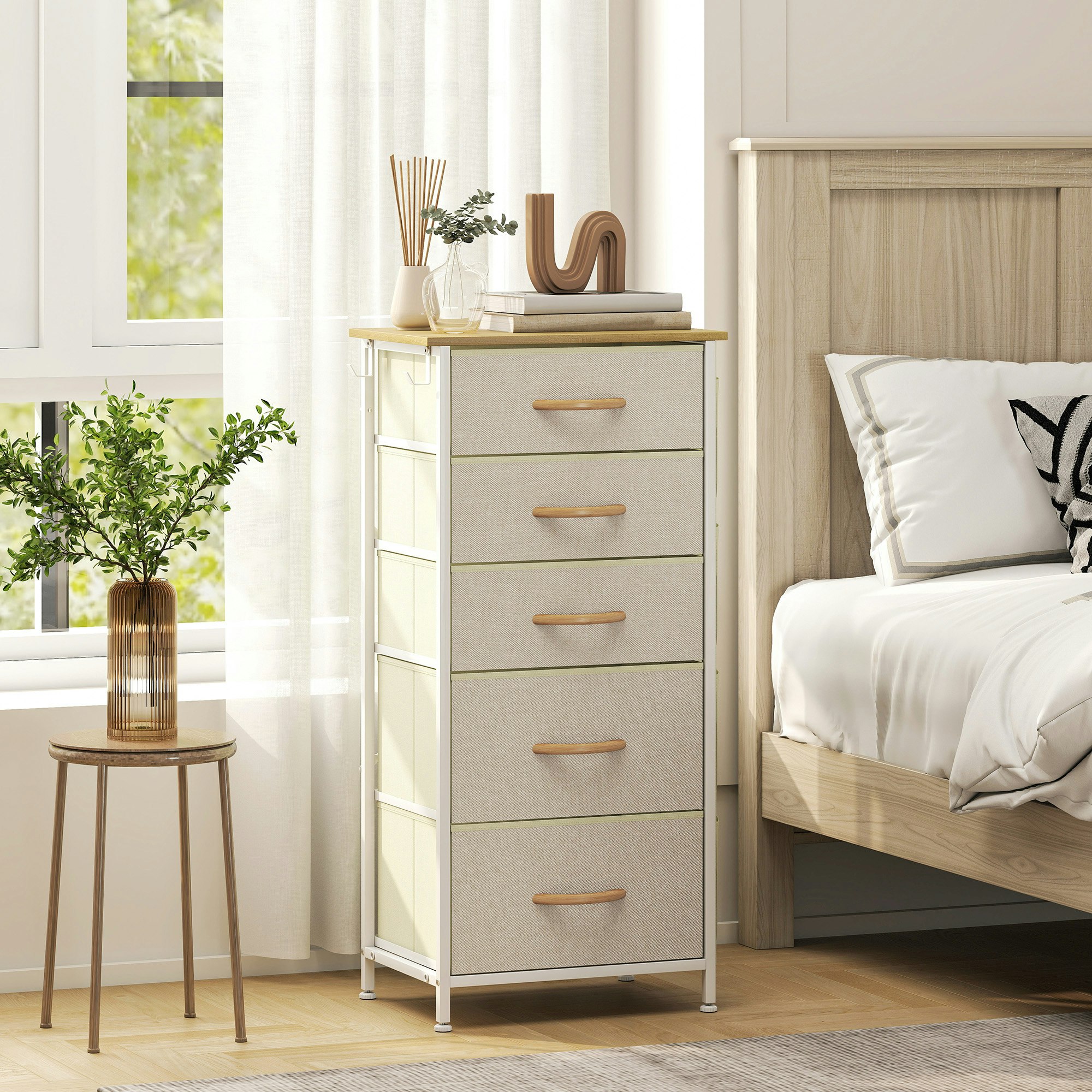 Rackhams Beige Fabric Chest Of Drawers, 4 Drawer Dresser For Bedroom, - 5 Fabric Drawers