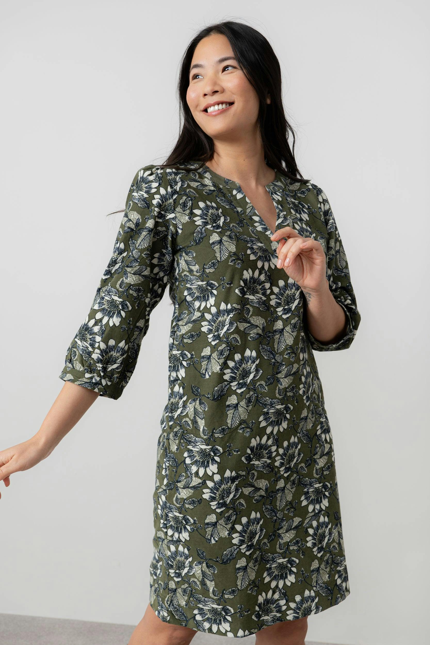 Lily & Me Light Harvest Cotton Pincord Shift Dress Moss - 08 - Moss