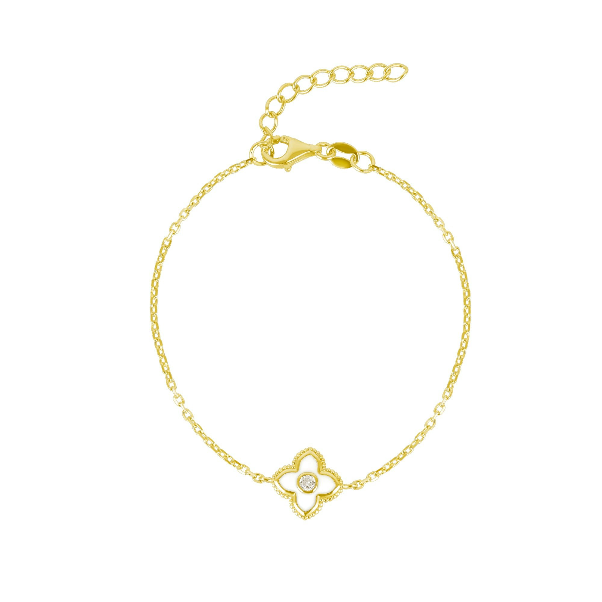 Spero London White/Gold Enamel Clover Bracelet