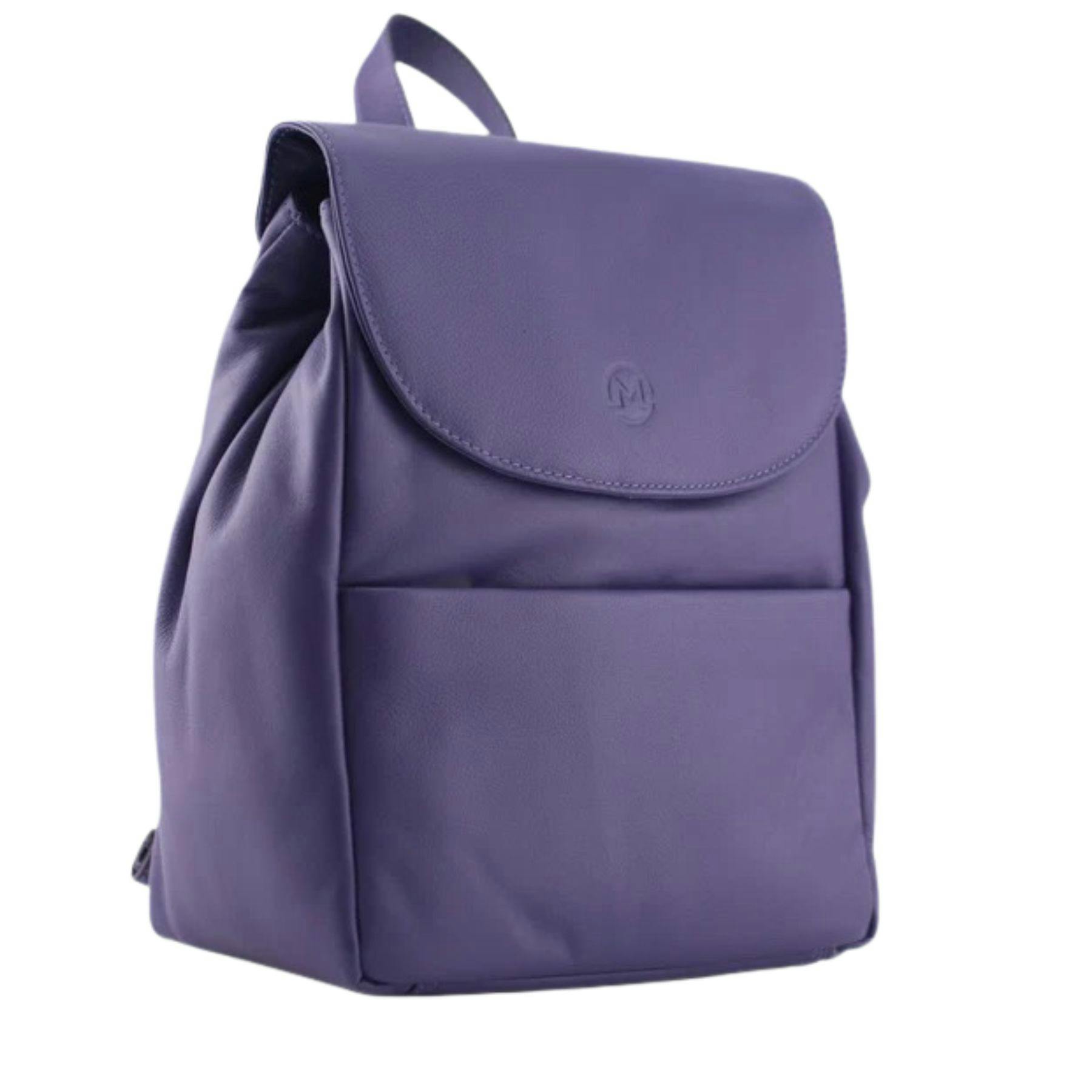 Mala Leather Purple Anishka Plain Leather Small Backpack