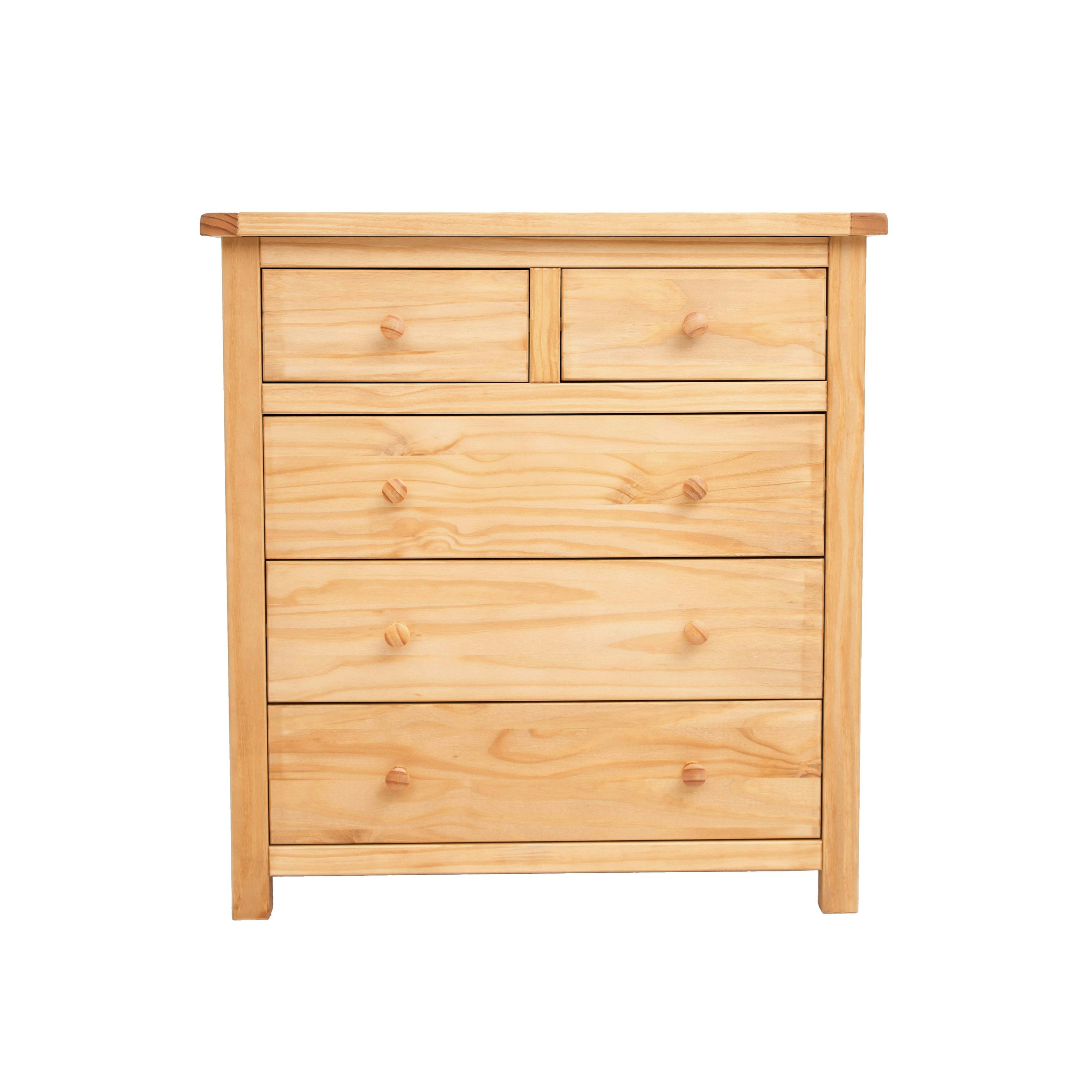 Rackhams Light/Brown Lugo 5 Drawer Chest Of Drawers Wood Knob