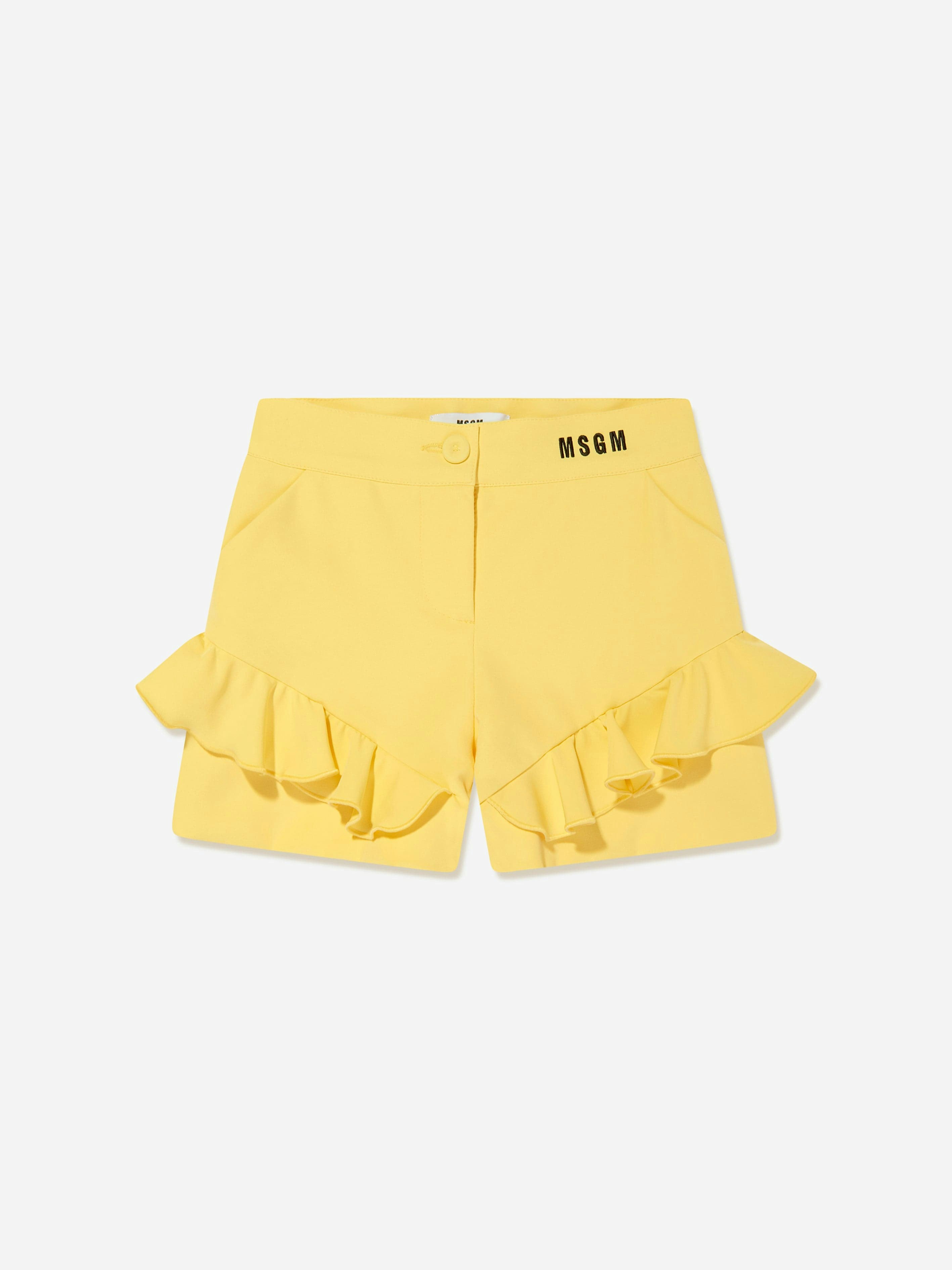 Msgm Girls Yellow Technical Fabric Shorts In - 12 Yrs