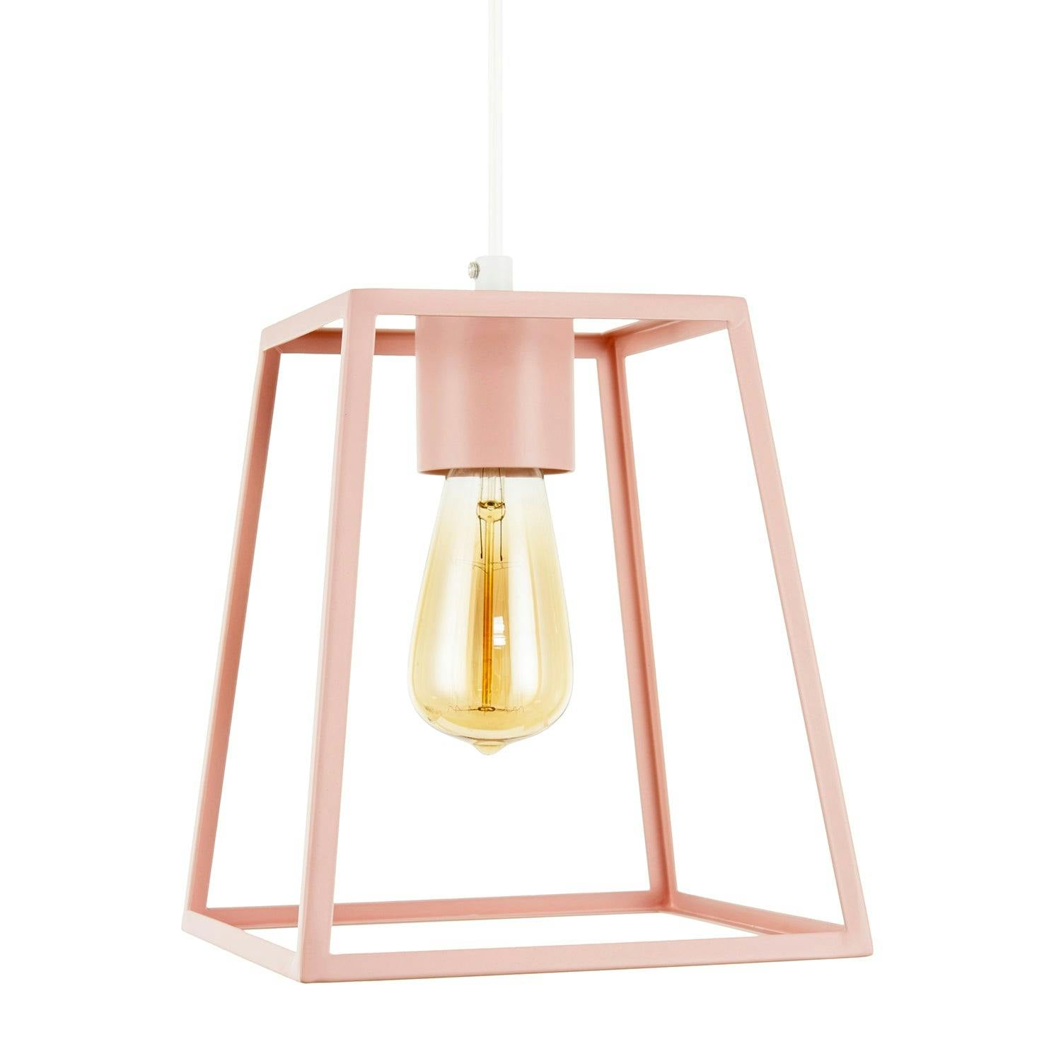 Happy Homewares Pink Industrial Lantern Lamp Shade In Matte With Square Top And Bottom