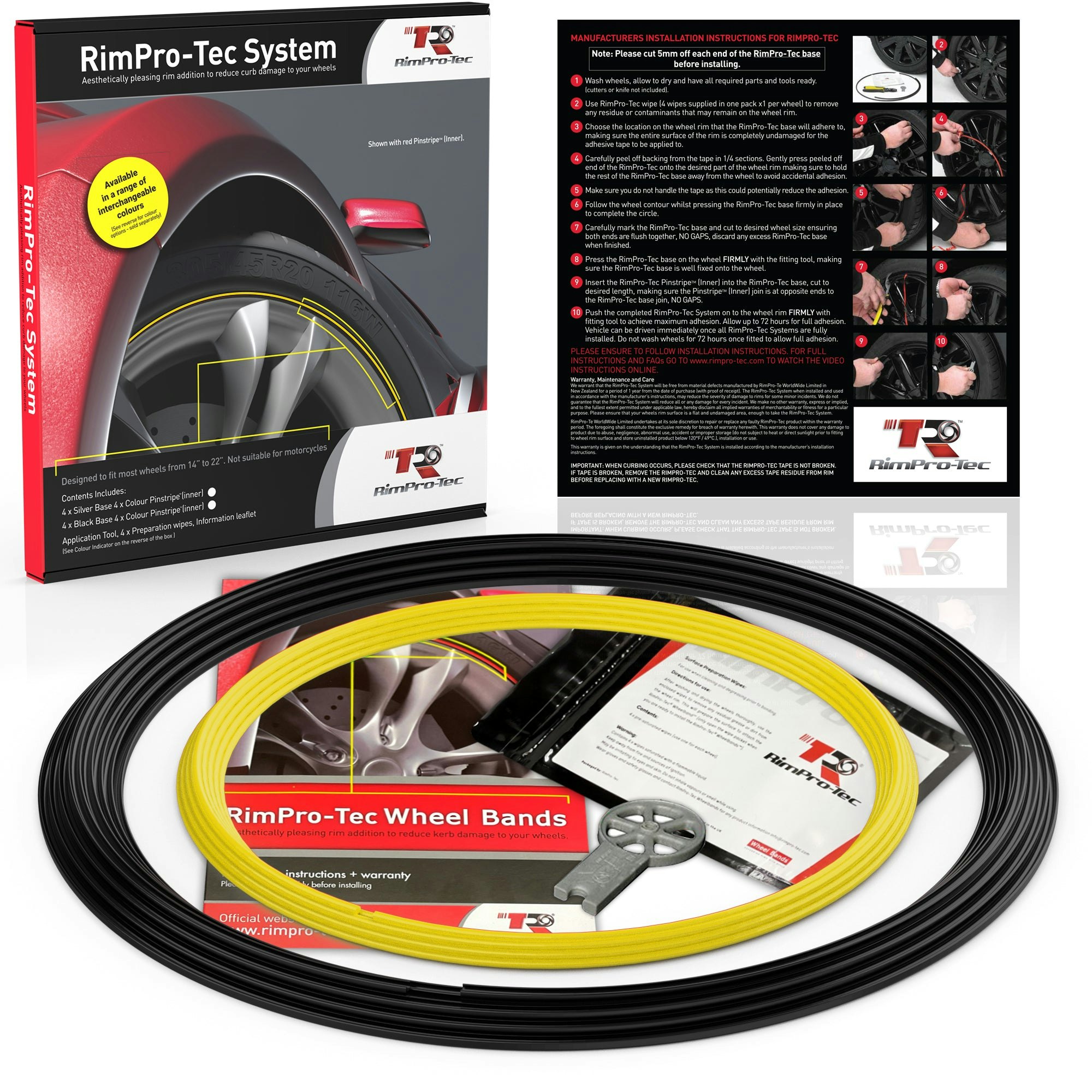 Rimpro-Tec Group Black/Yellow 4X Base's 4X Pinstripe's / Rimpro-Tec® Wheelbands™ Car Wheel Styling Kit