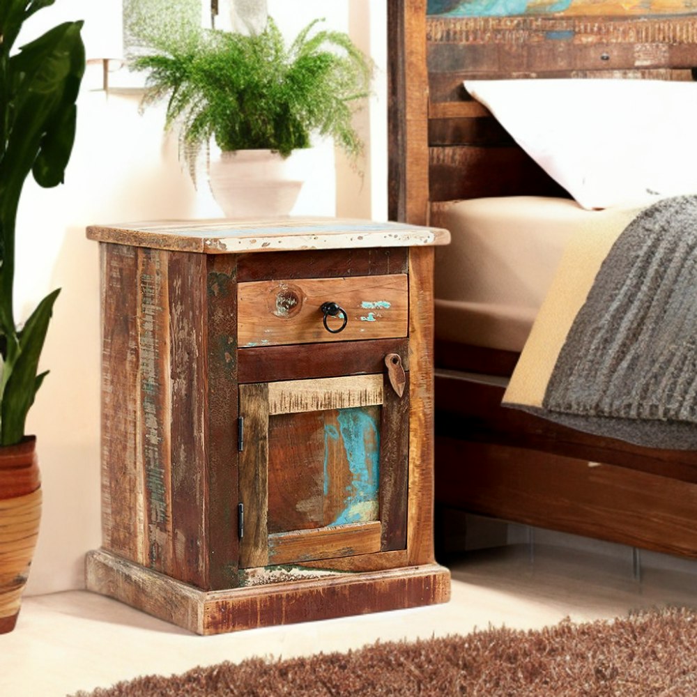 Ih Design Grain Dahila Reclaimed Boat Bedside Table - 45Cm X 40Cm X 60Cm (Lxdxh) - Wood - 1