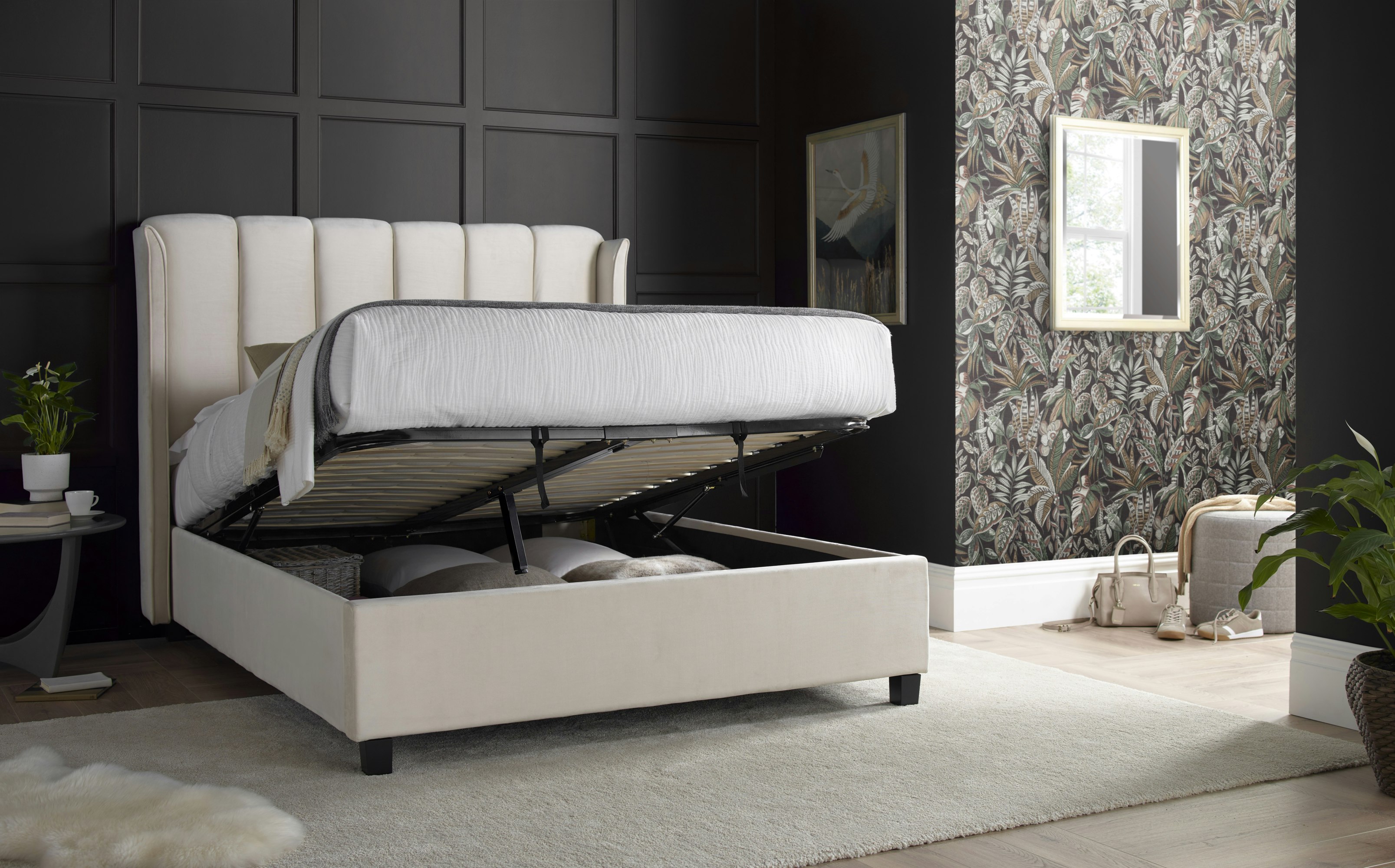 Rackhams Light/Grey Aurora Natural Velvet Ottoman Bed - Double
