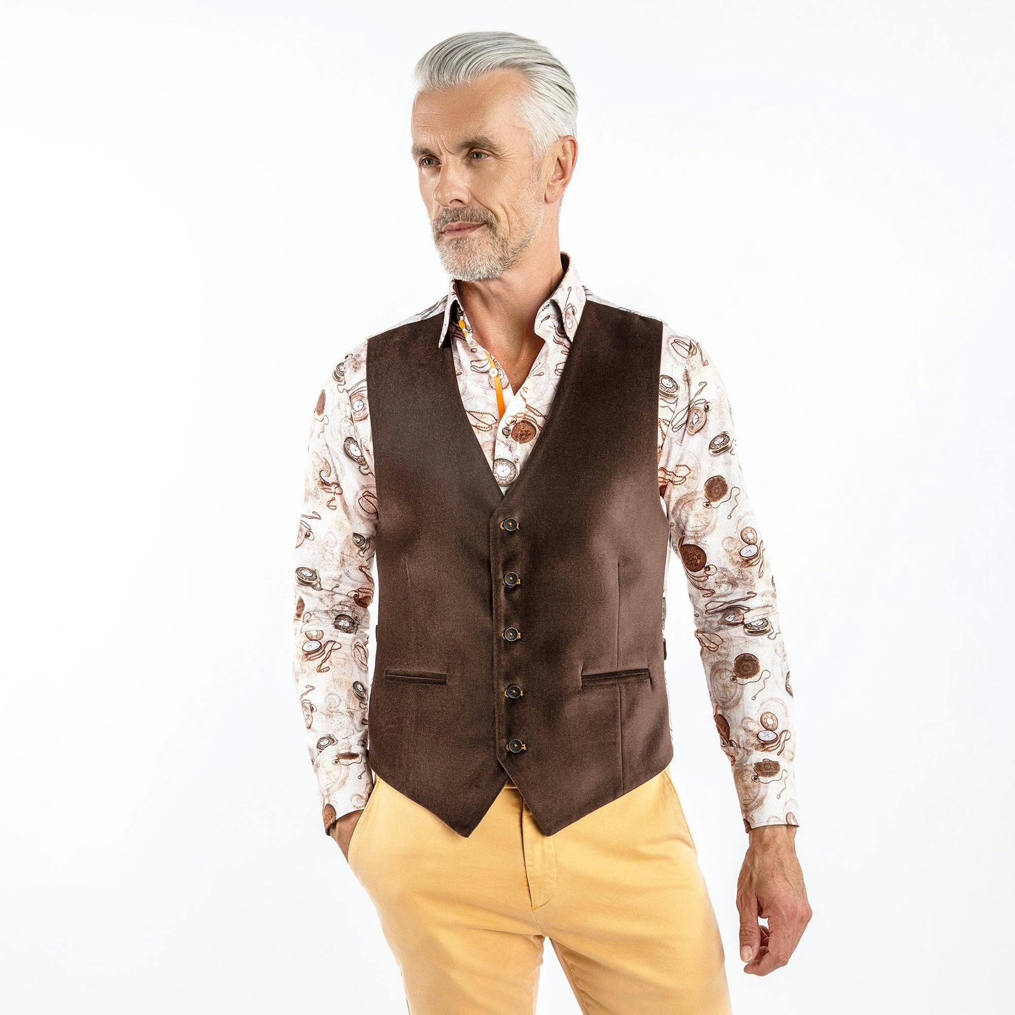 Claudio Lugli Brown Vibrant Velvet Waistcoat - Pair - 48 Uk/ 58 Eu