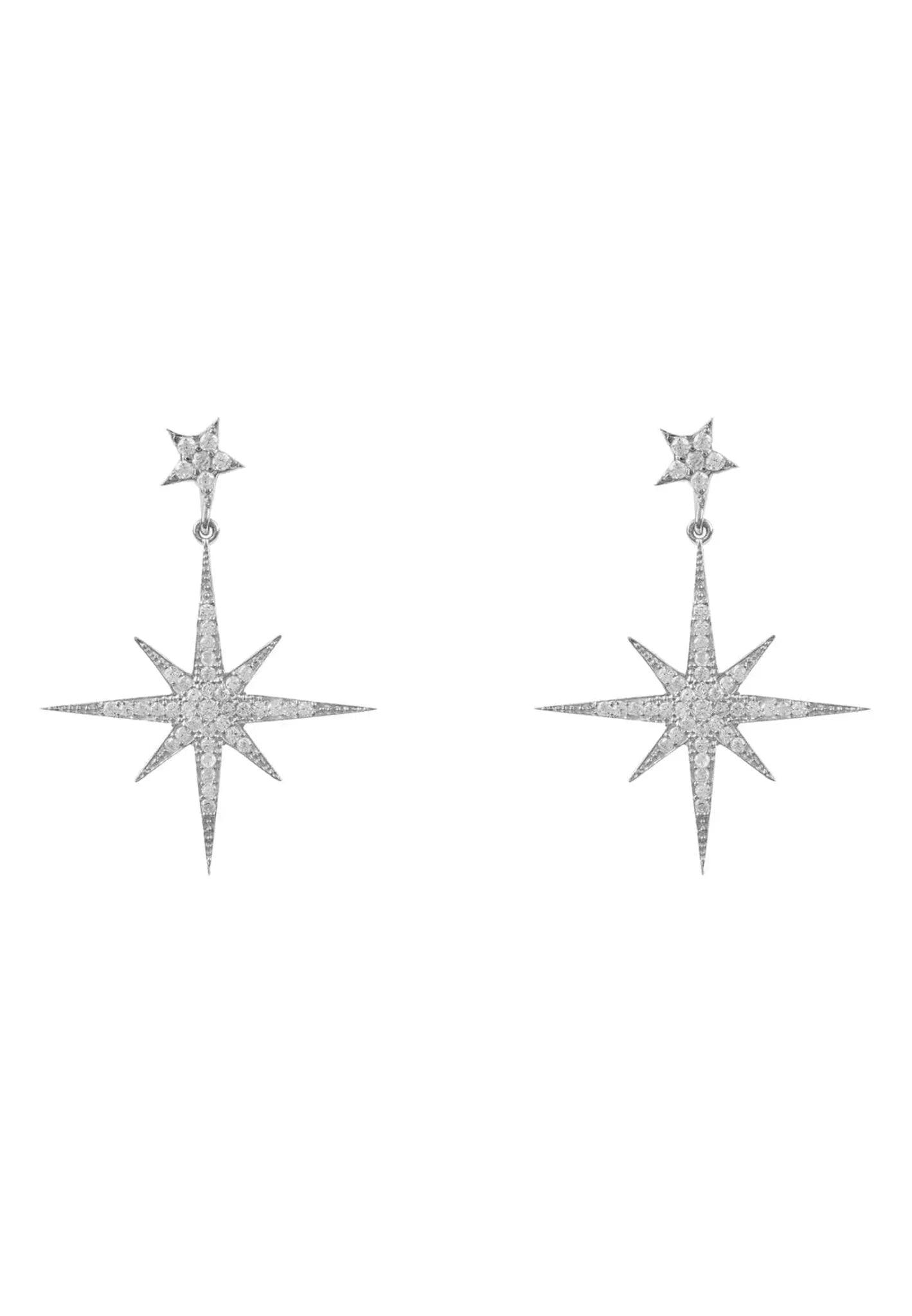 Latelita Silver Petite Star Burst Drop Earrings