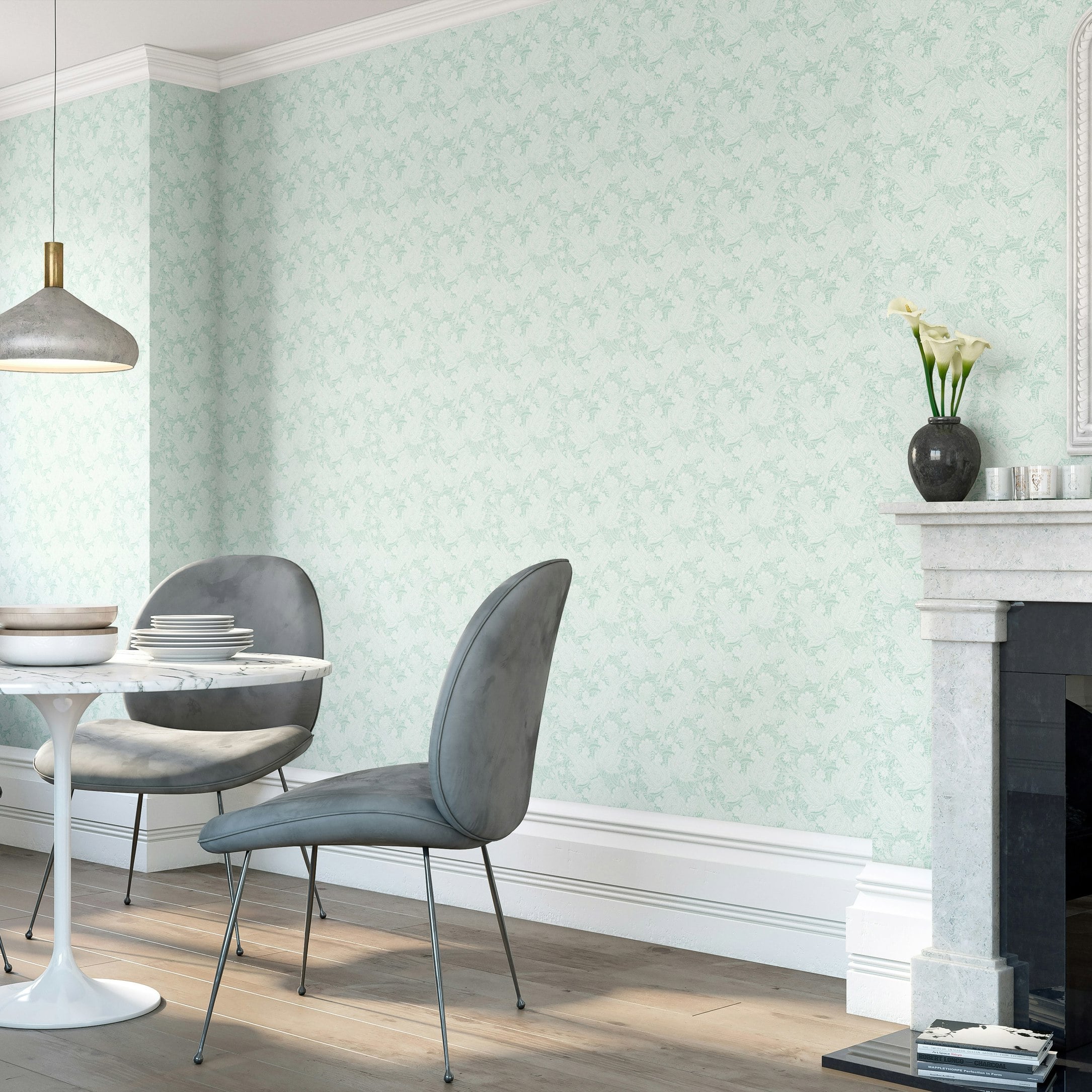 Rackhams Blue Paisley - Duck Egg 10M Wallpaper - Duck Egg