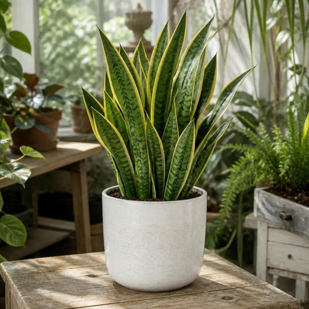 White Sansevieria Superba Snake Plant 5L – Variegated Indoor Houseplant - Stoneware Pot