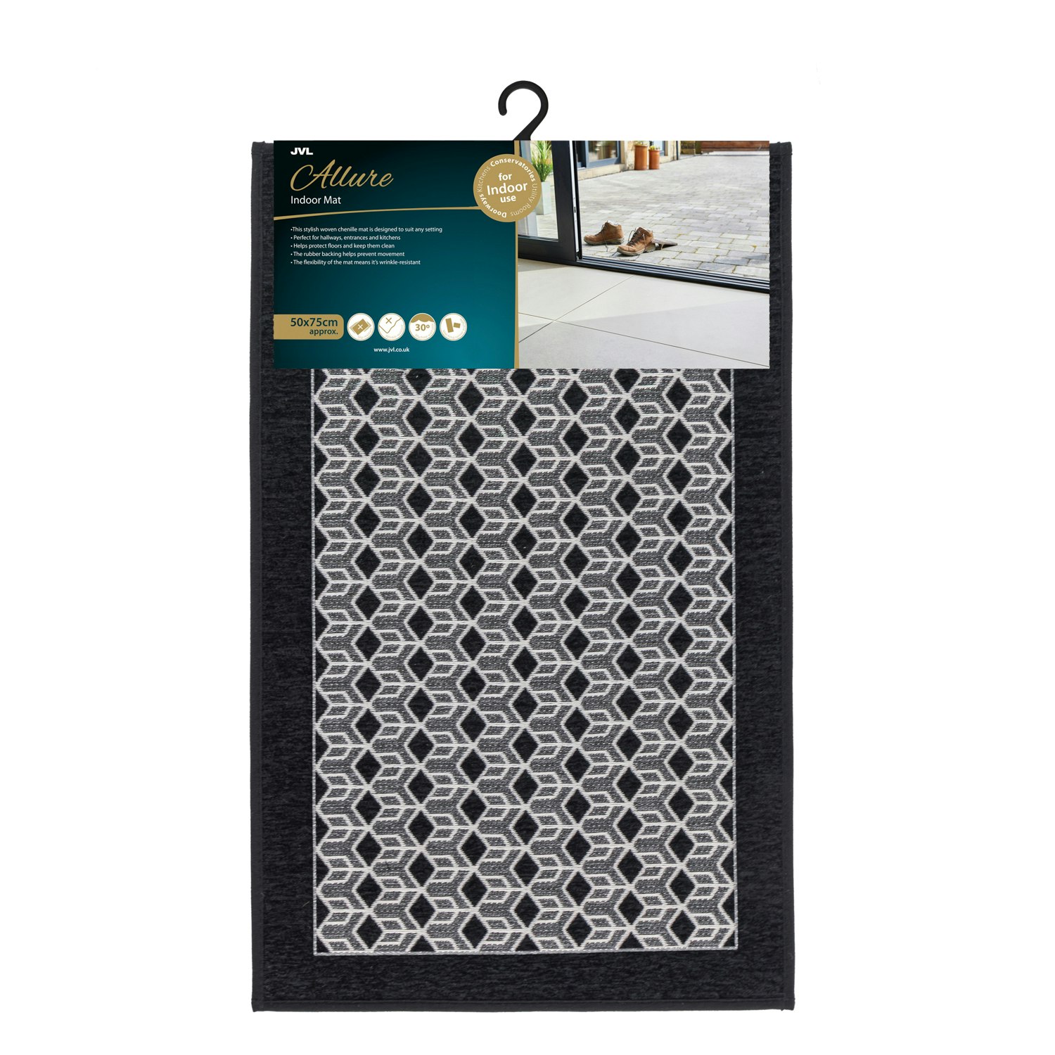 Rackhams Black Allure Machine Washable Entrance Doormat, 50X75cm