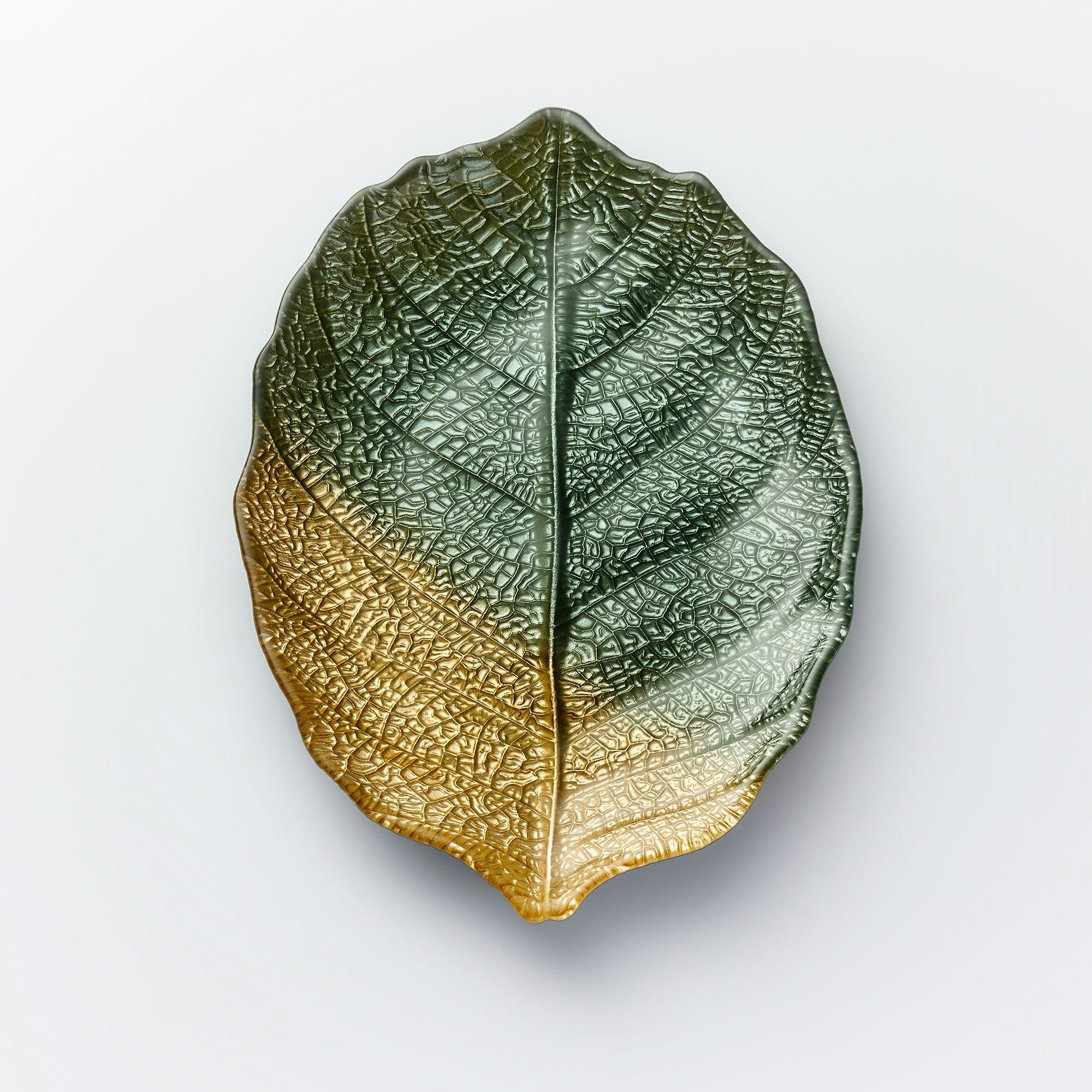 Sienna Glass Green/Gold Glass Plate - Leaf Design - &