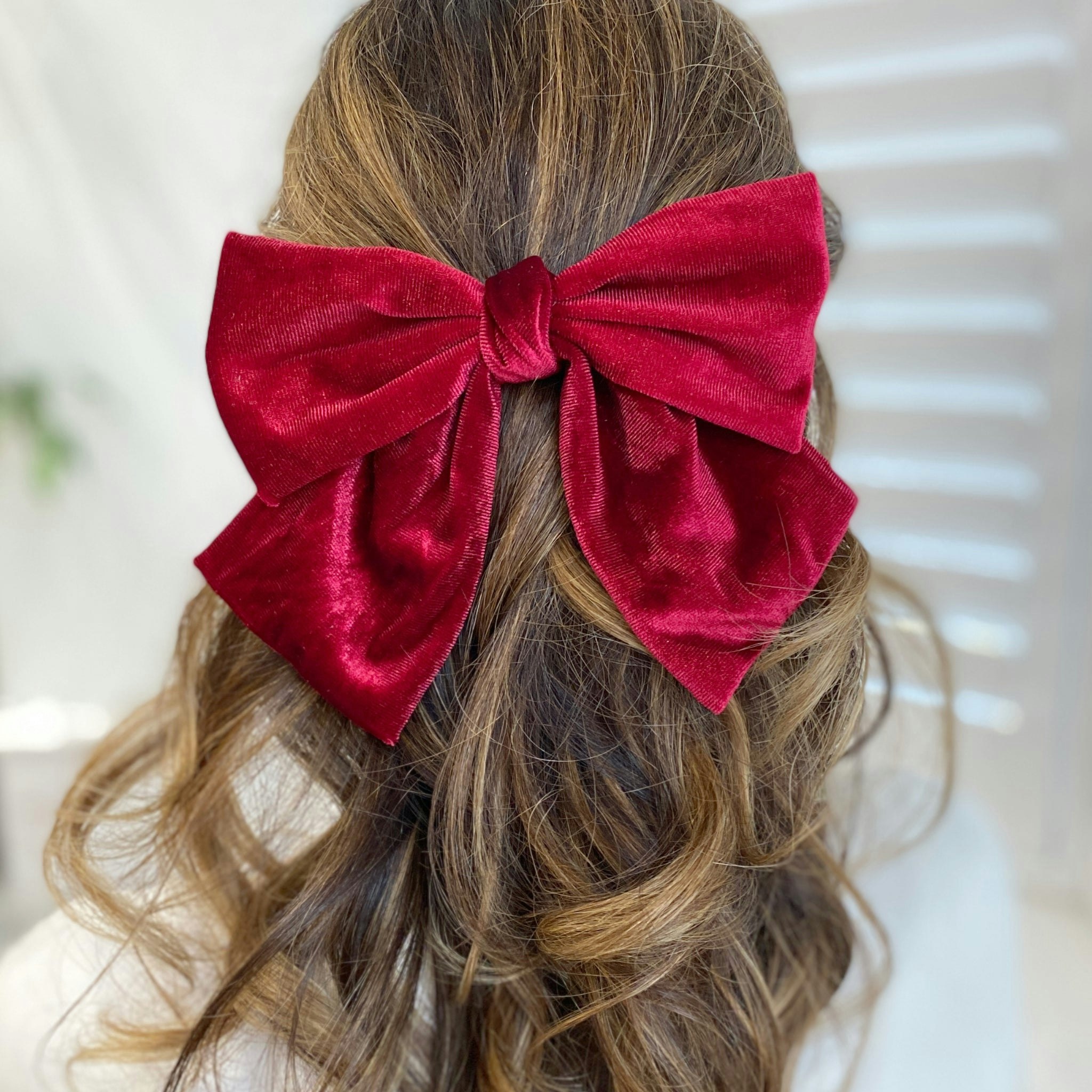 Queenmee Accessories Red Hair Bow Velvet Hair Bow Hair Clip