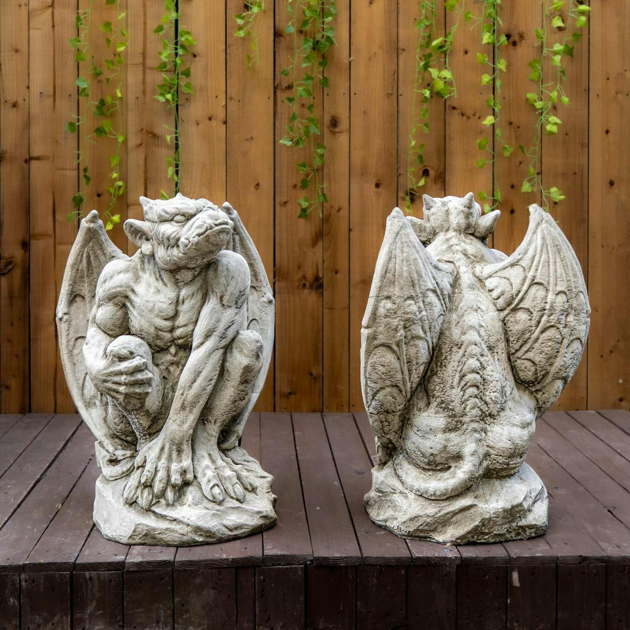 Pair of Large Gargoyle Sculptures Garden Statues