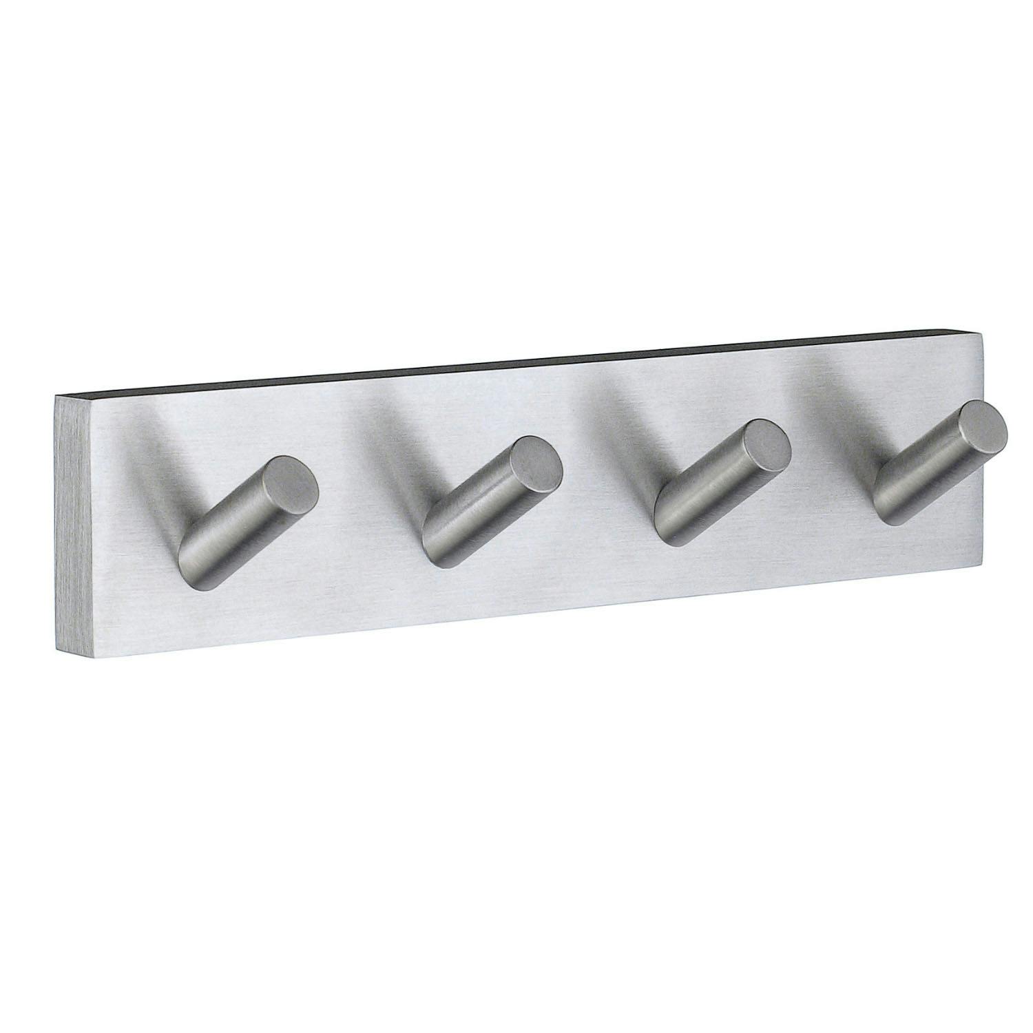 Smedbo Brushed Chrome Quadruple Towel Hook Rail 40Mm X 178Mm Wall Mounted Bathroom Rectangular Robe Hooks Clothes Hanger Coat Peg