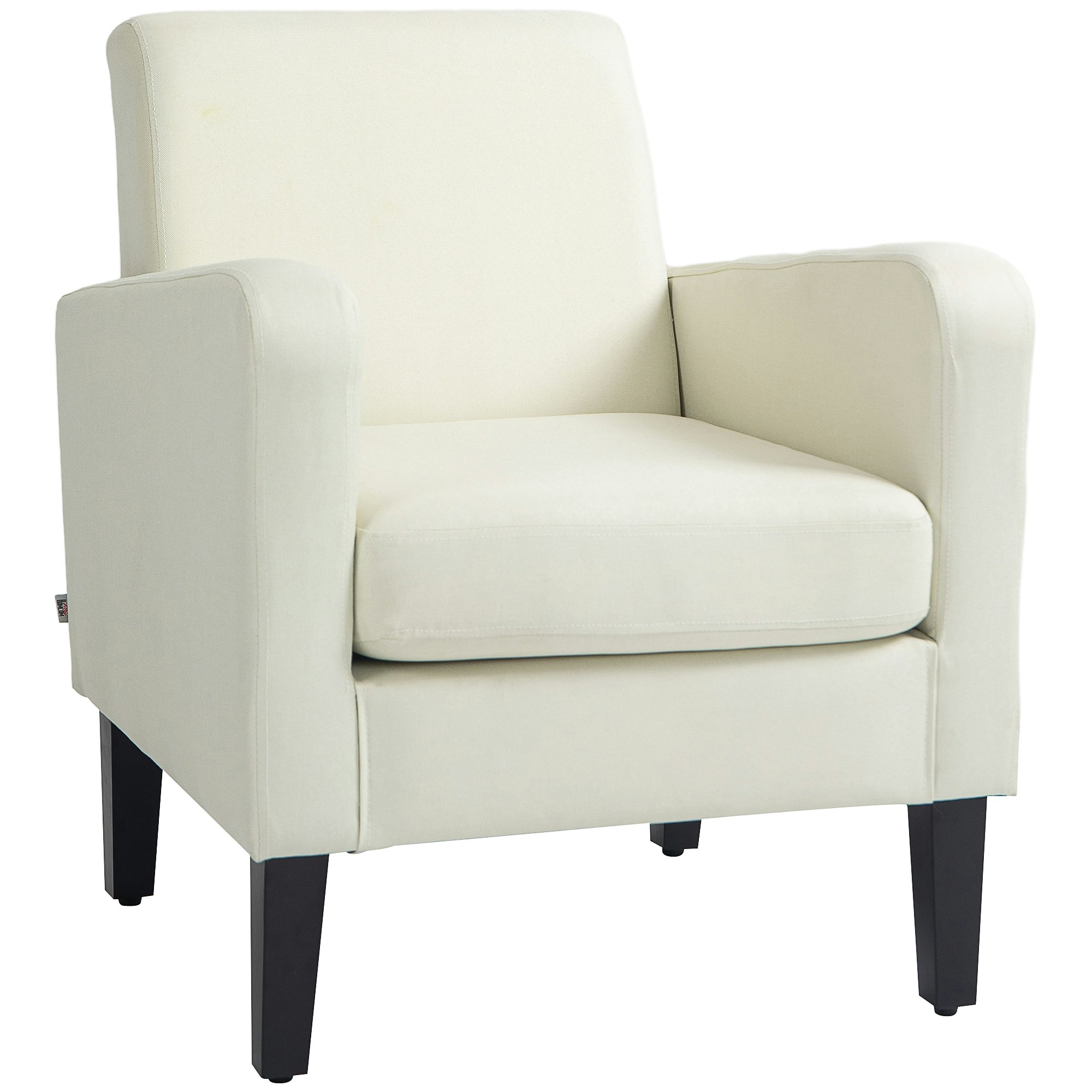 Homcom Cream Modern Armchair Accent W/ Rubber Wood Legs Bedroom - Polyester Small