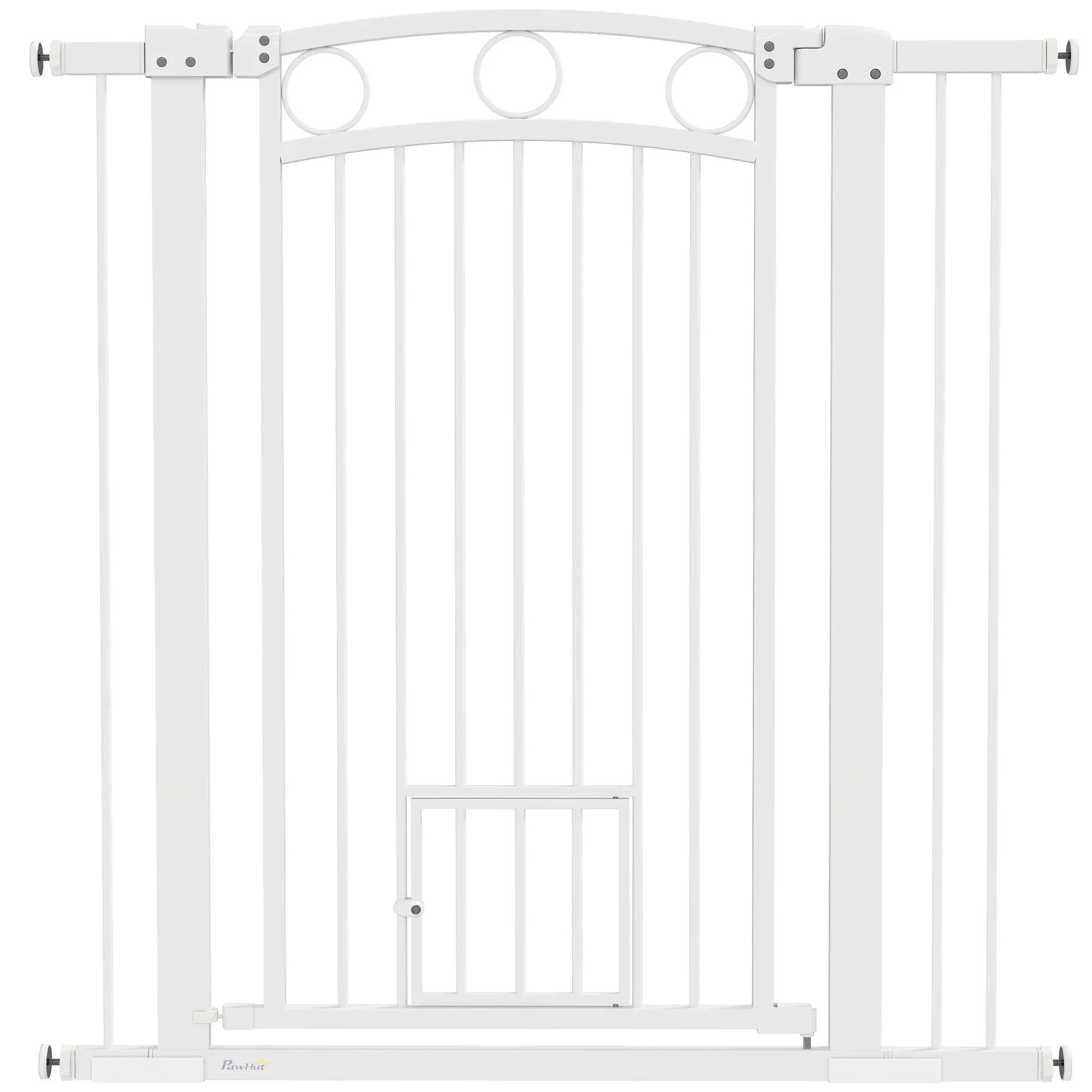 Pawhut White Stair Gate W/ Cat Door, Adjustable Width 76-104Cm & 104Cm Tall In | Size: Large - Image 7