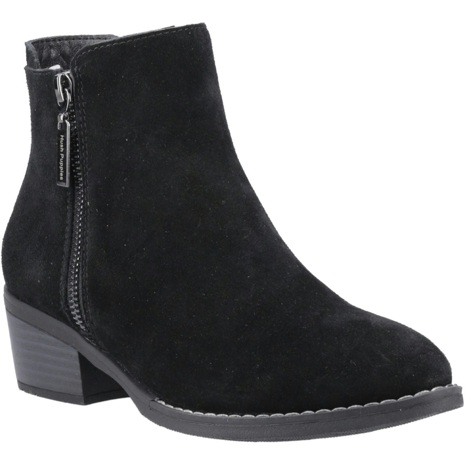 Hush Puppies Women's Black Ingrid Suede Heeled Ankle Boots - Size 4
